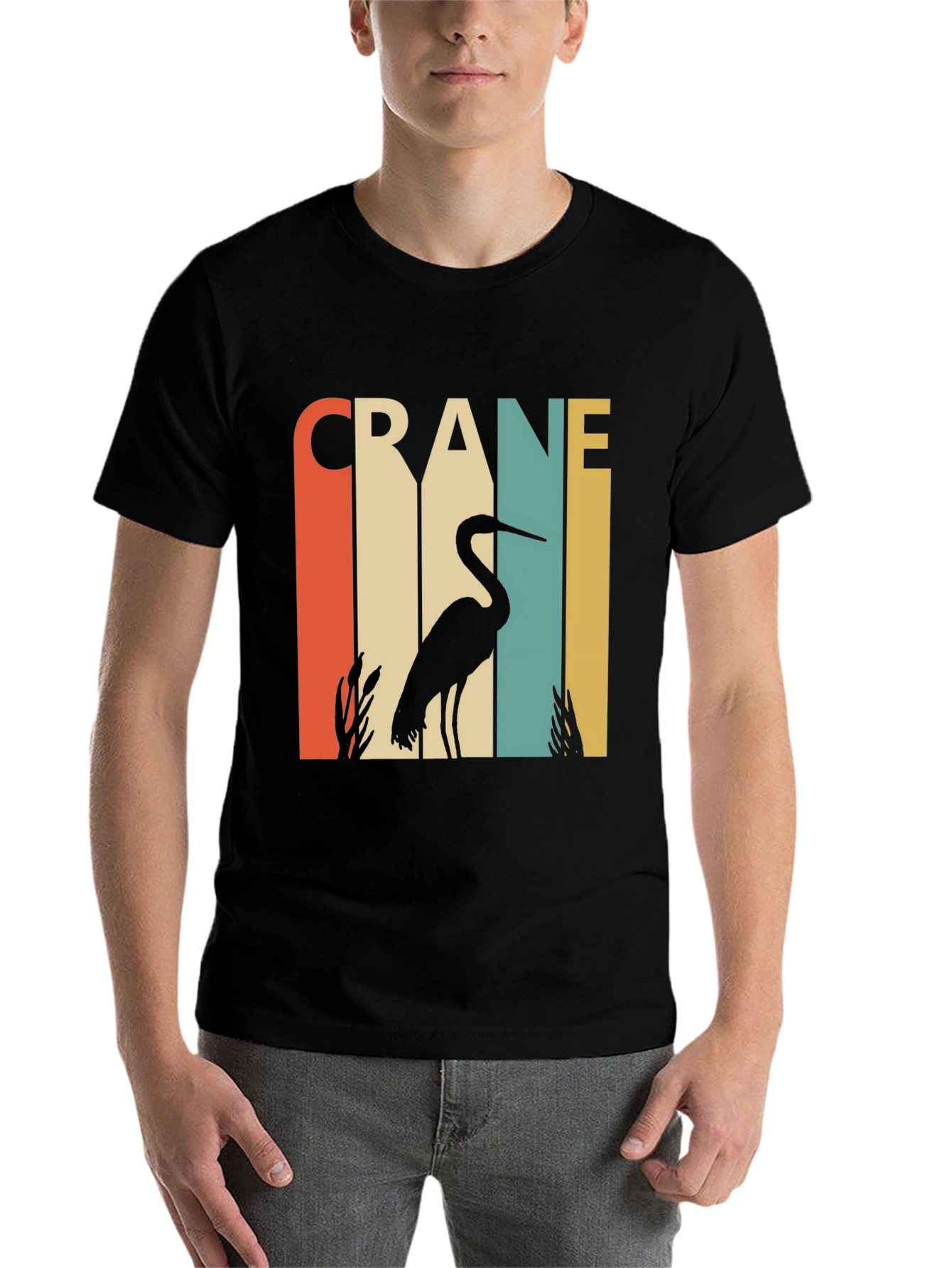 Black Vintage Crane Bird T-Shirt - Retro Design view 7