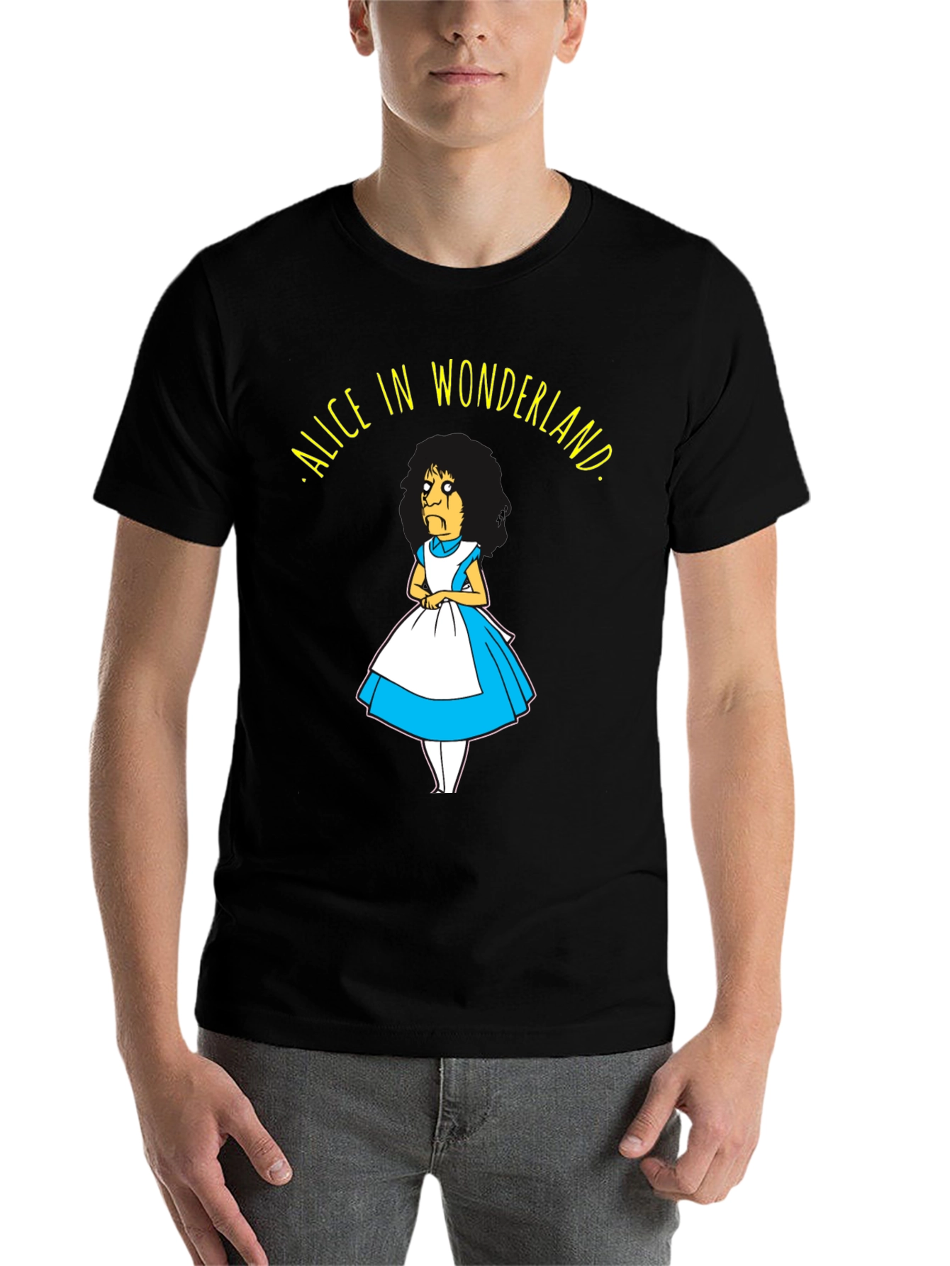 Black Alice in Wonderland Funny Graphic T-Shirt view 7