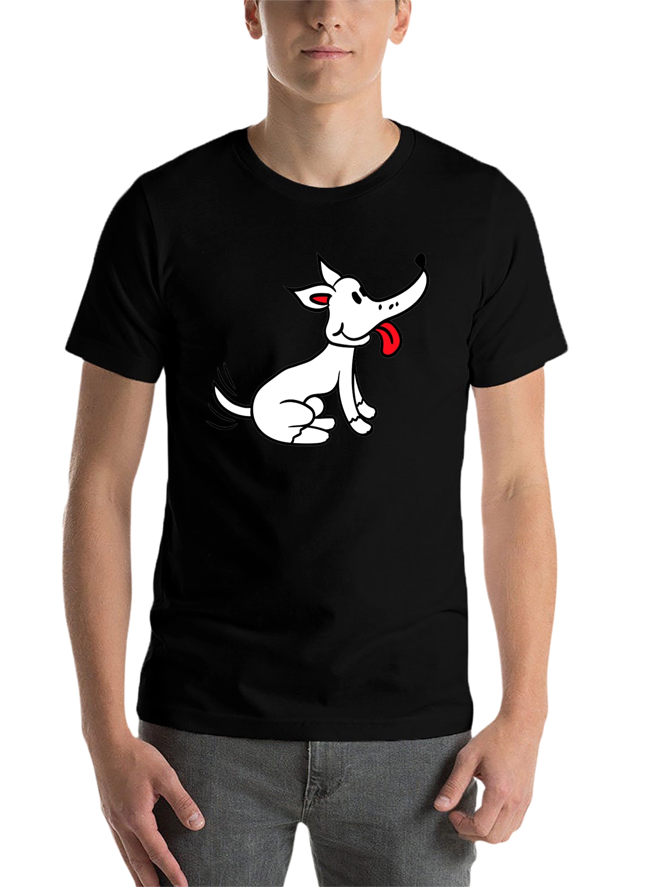 Black Cartoon Dog Graphic Black T-Shirt view 7