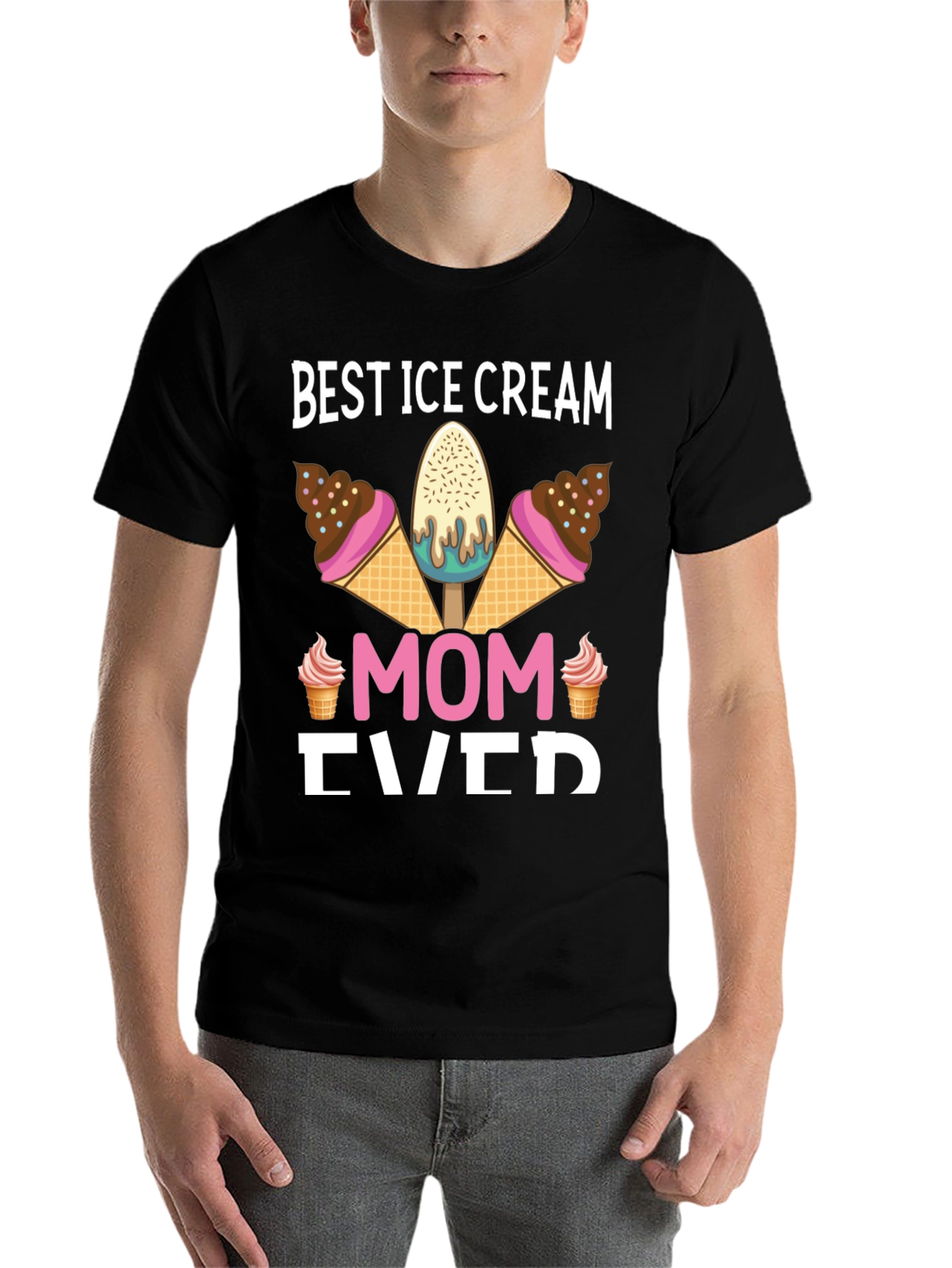 Black Best Ice Cream Mom Ever Graphic T-Shirt view 7