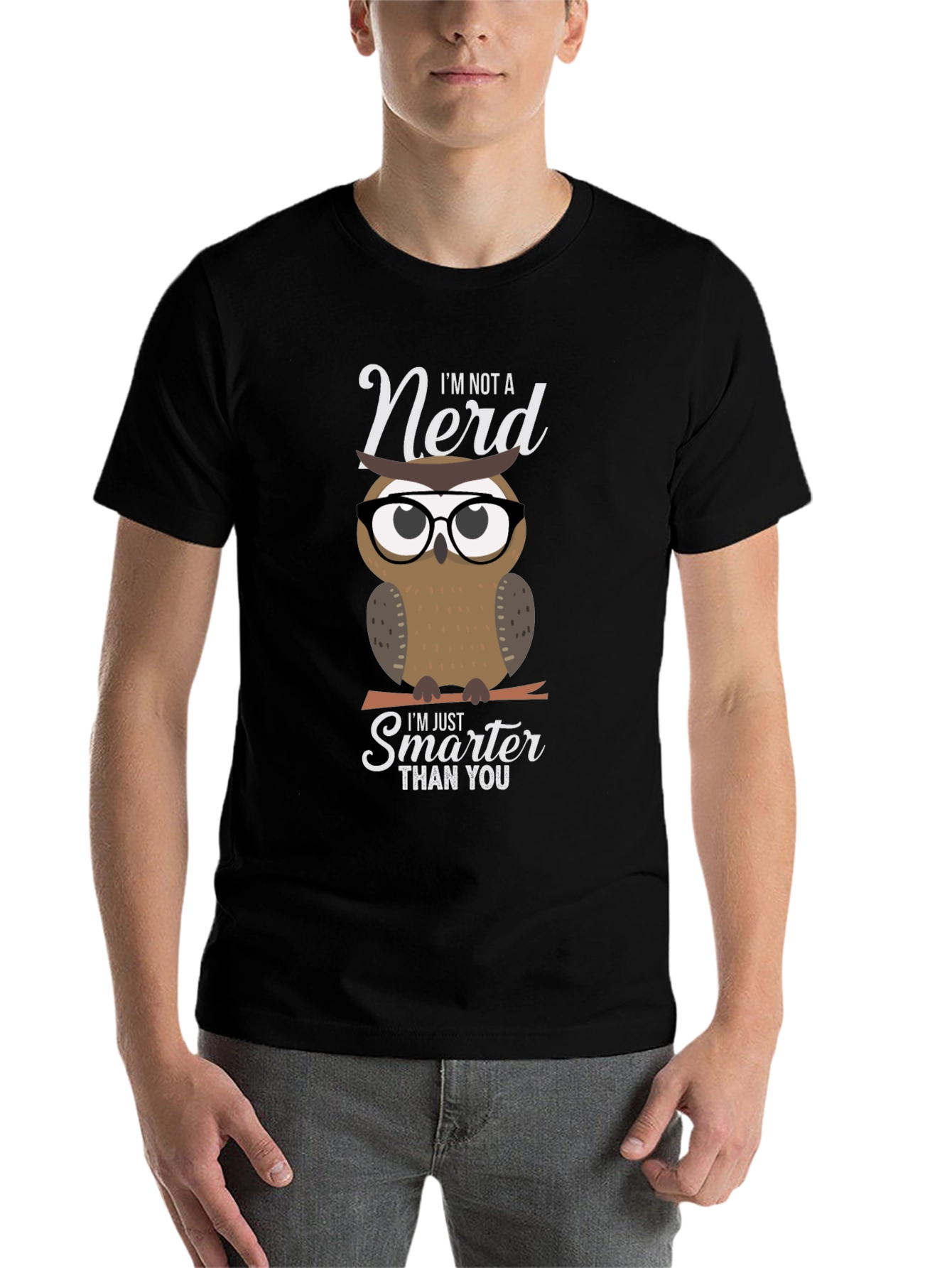 Black Smart Owl Graphic T-Shirt - Nerd Humor Tee view 7
