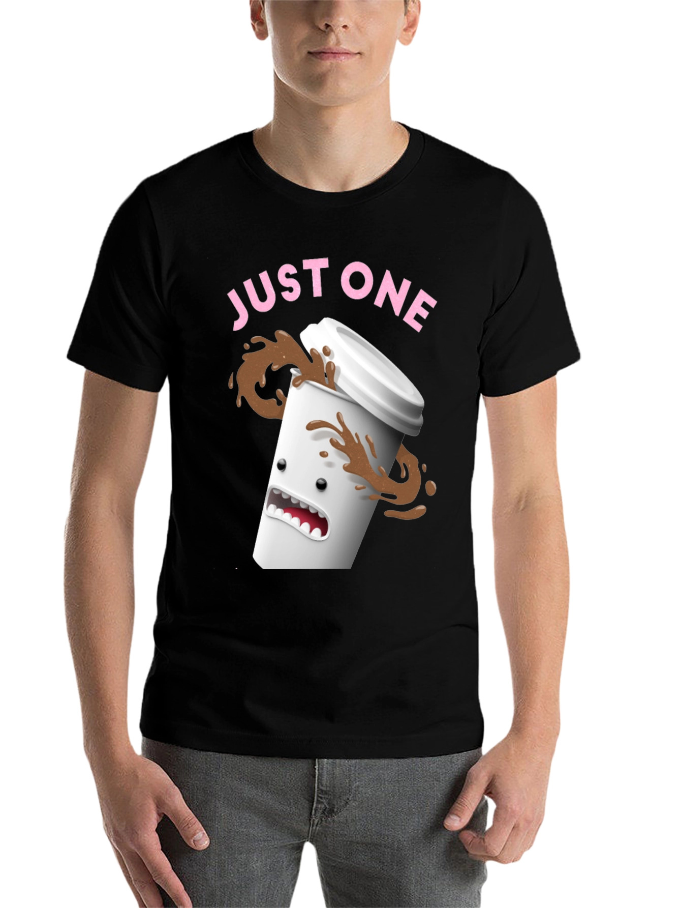 Black Just One Coffee T-Shirt - Funny Spilled Coffee Graphic Tee view 7