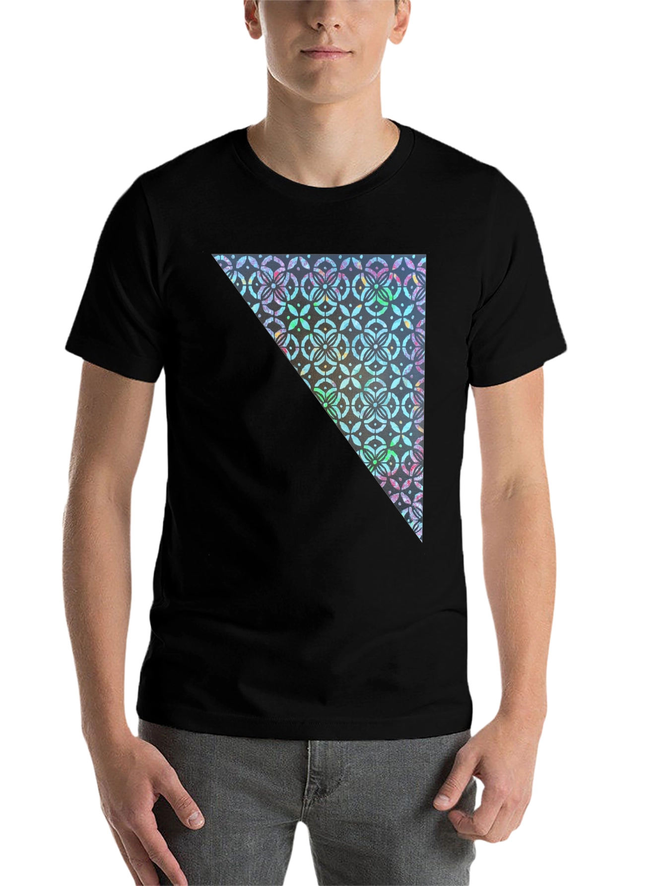 Black Geometric Triangle Print Crew Neck Tee view 7