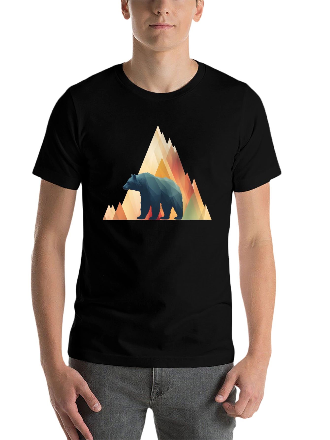 Black Geometric Bear Mountain Tee - Stylish Black T-Shirt view 7