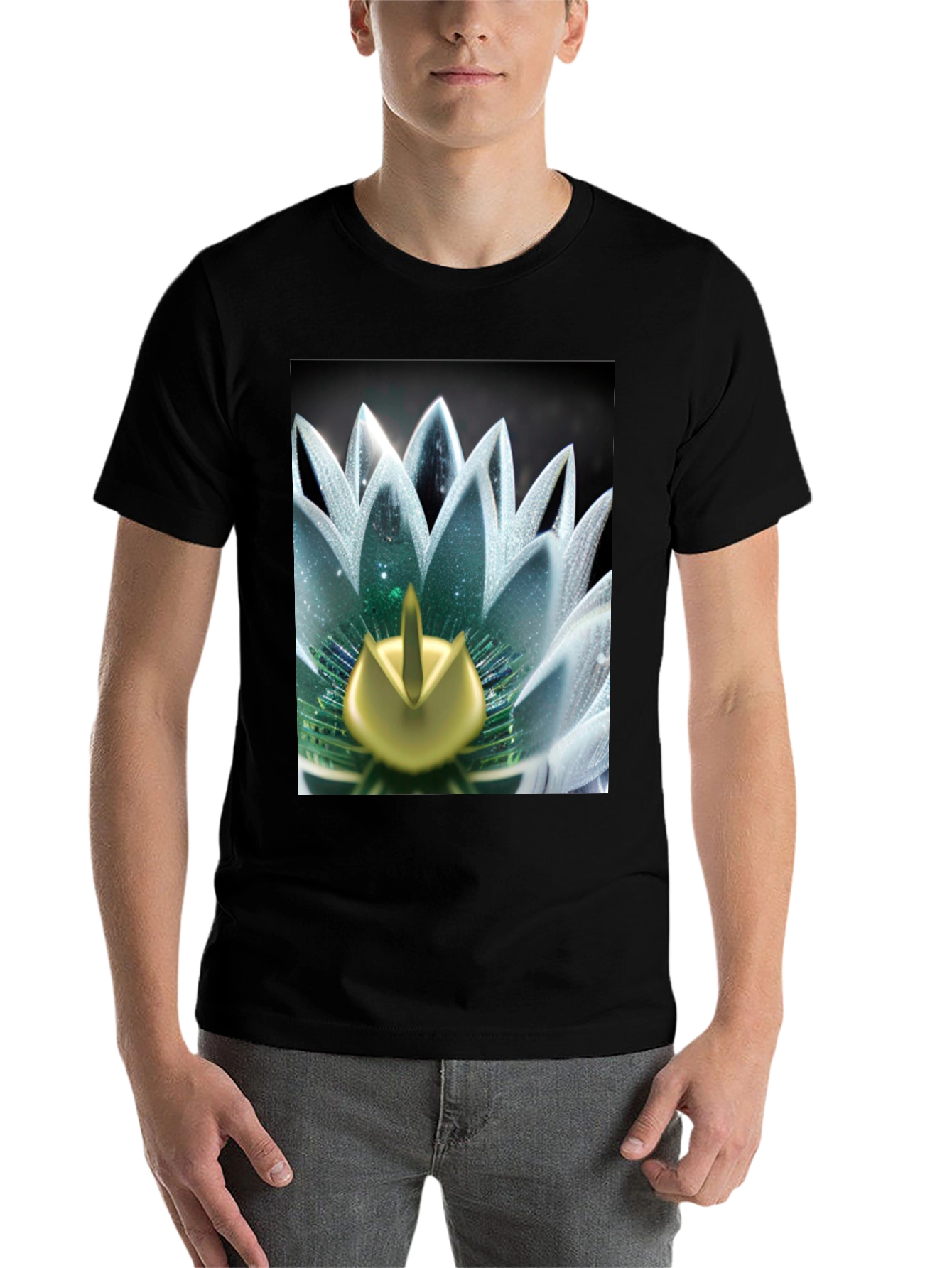 Black Lotus Flower Graphic Tee - Black Cotton Blend view 7