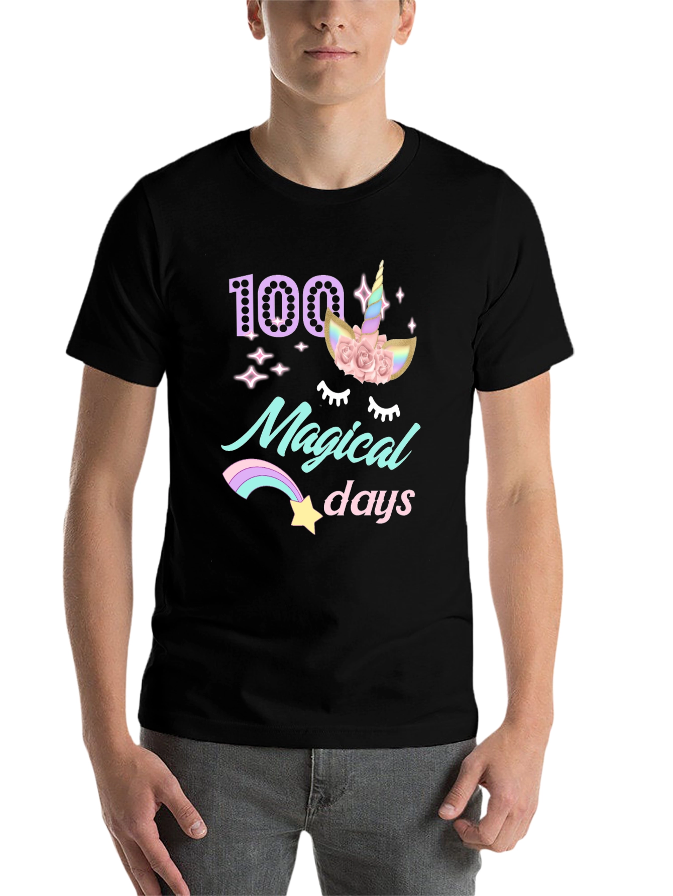 Black 100 Magical Days T-Shirt Unicorn view 7