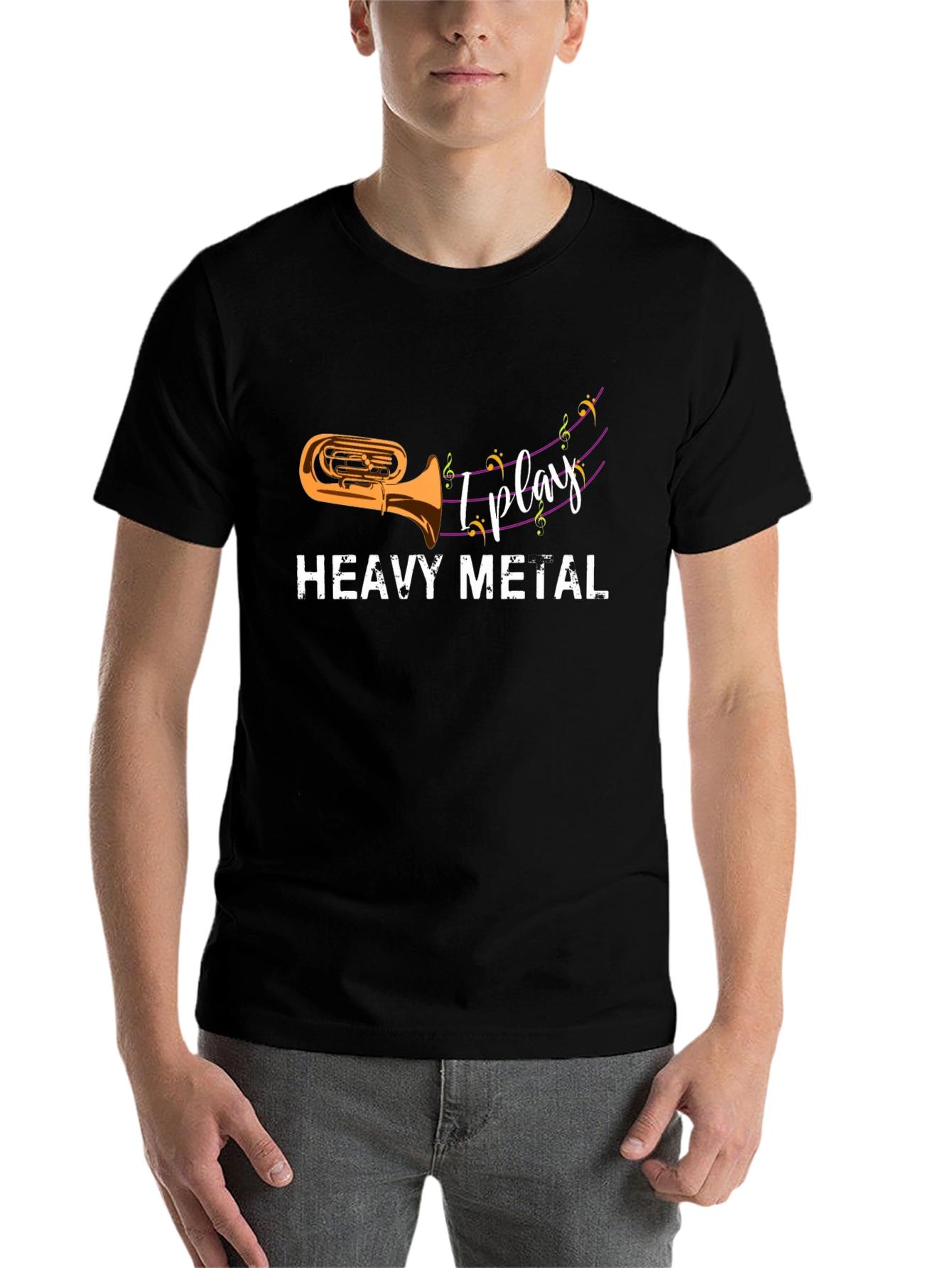 Black I Play Heavy Metal Tuba Black Tee view 7