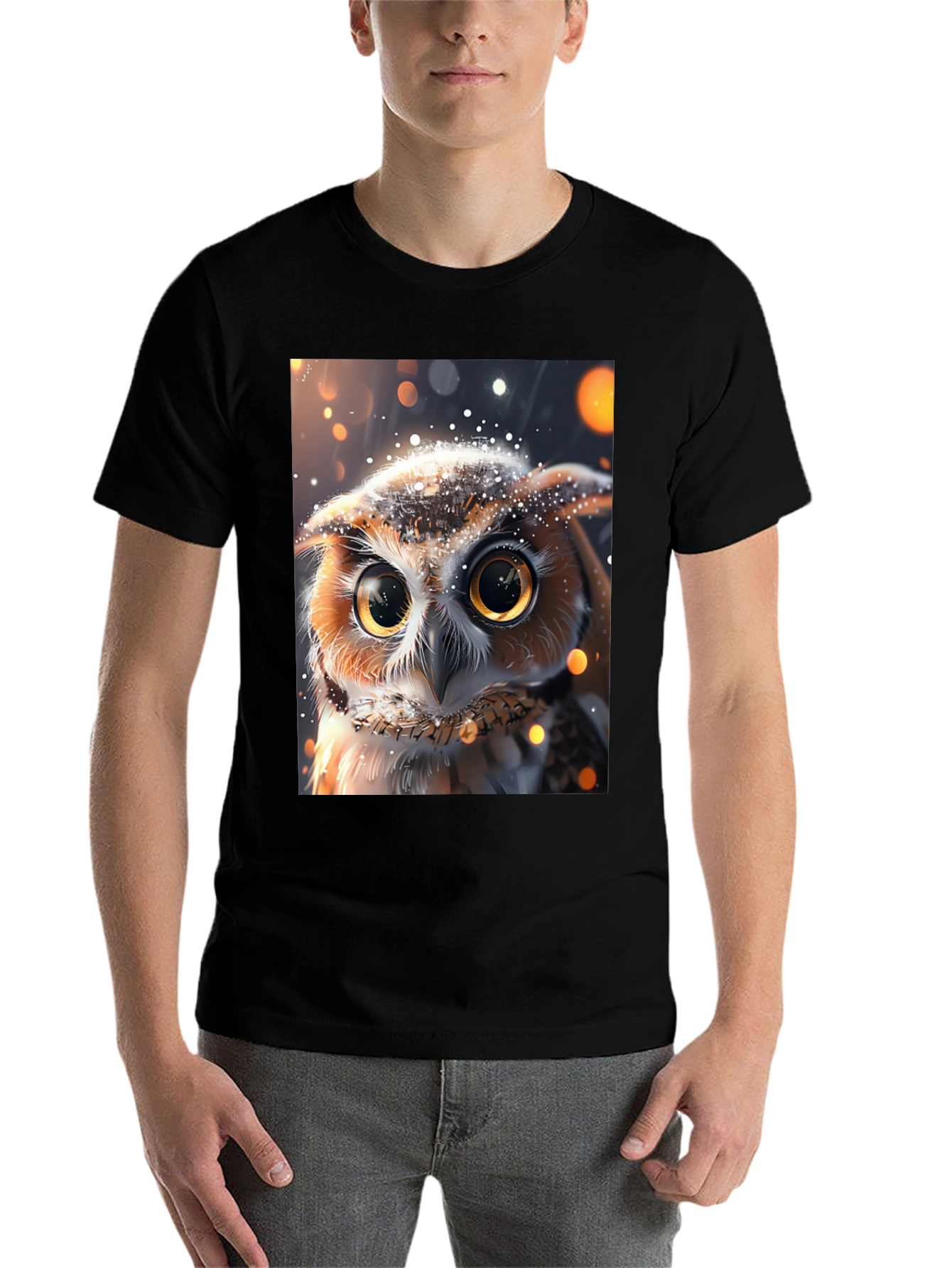 Black Owl Print Black T-Shirt view 7