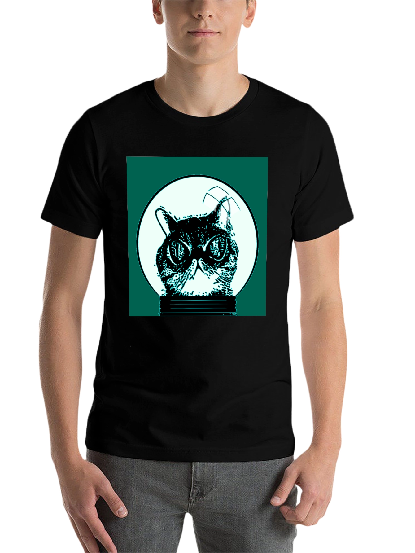 Black Cool Cat in Bulb Graphic Tee view 7