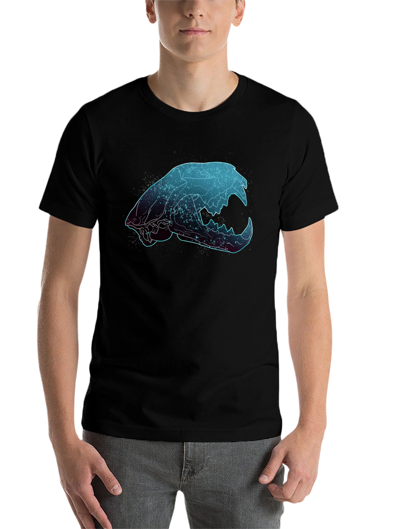 Black Galaxy Cat Skull Graphic T-Shirt view 7