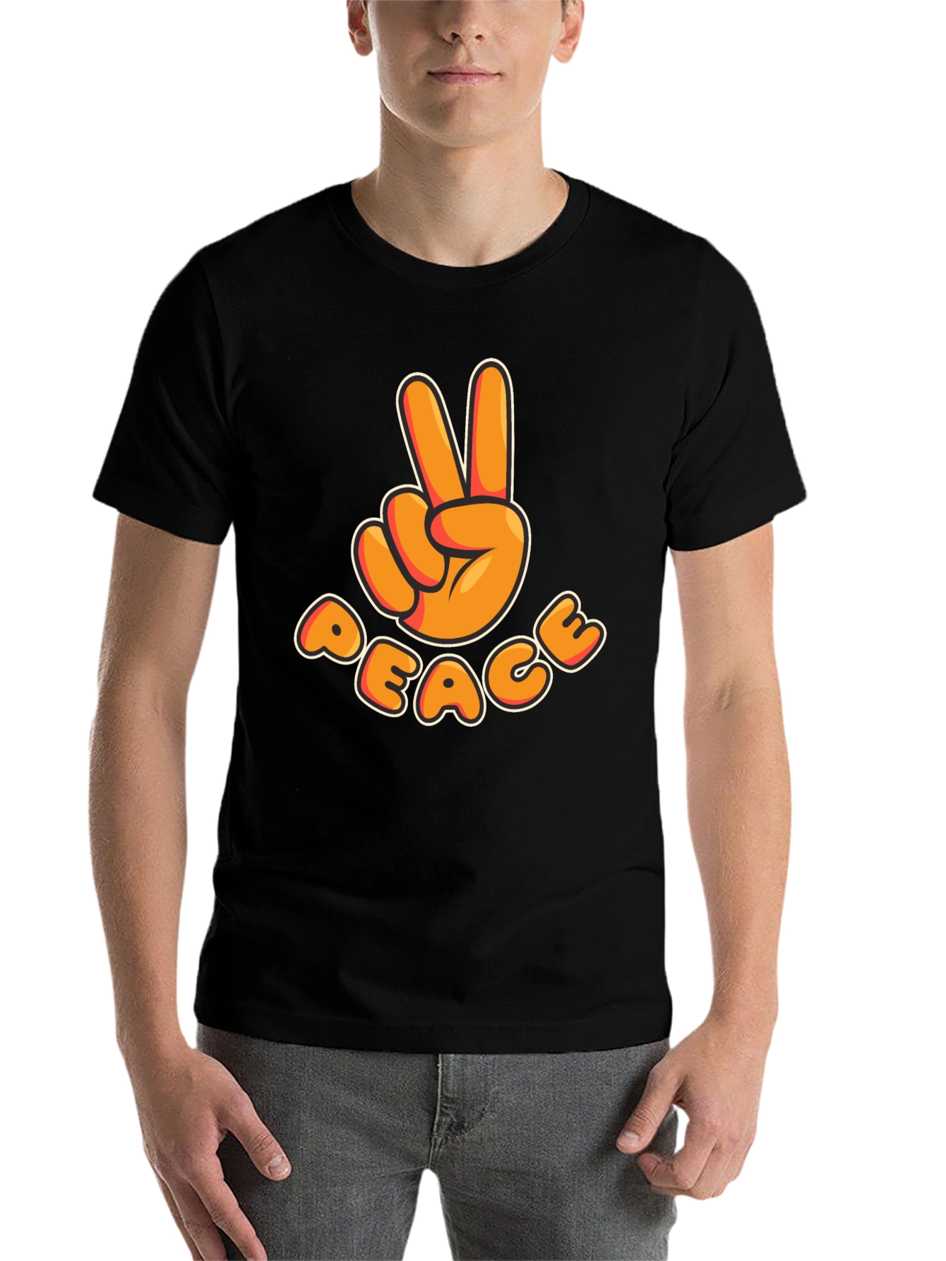 Black Peace Sign T-Shirt - Retro Cartoon Design view 7