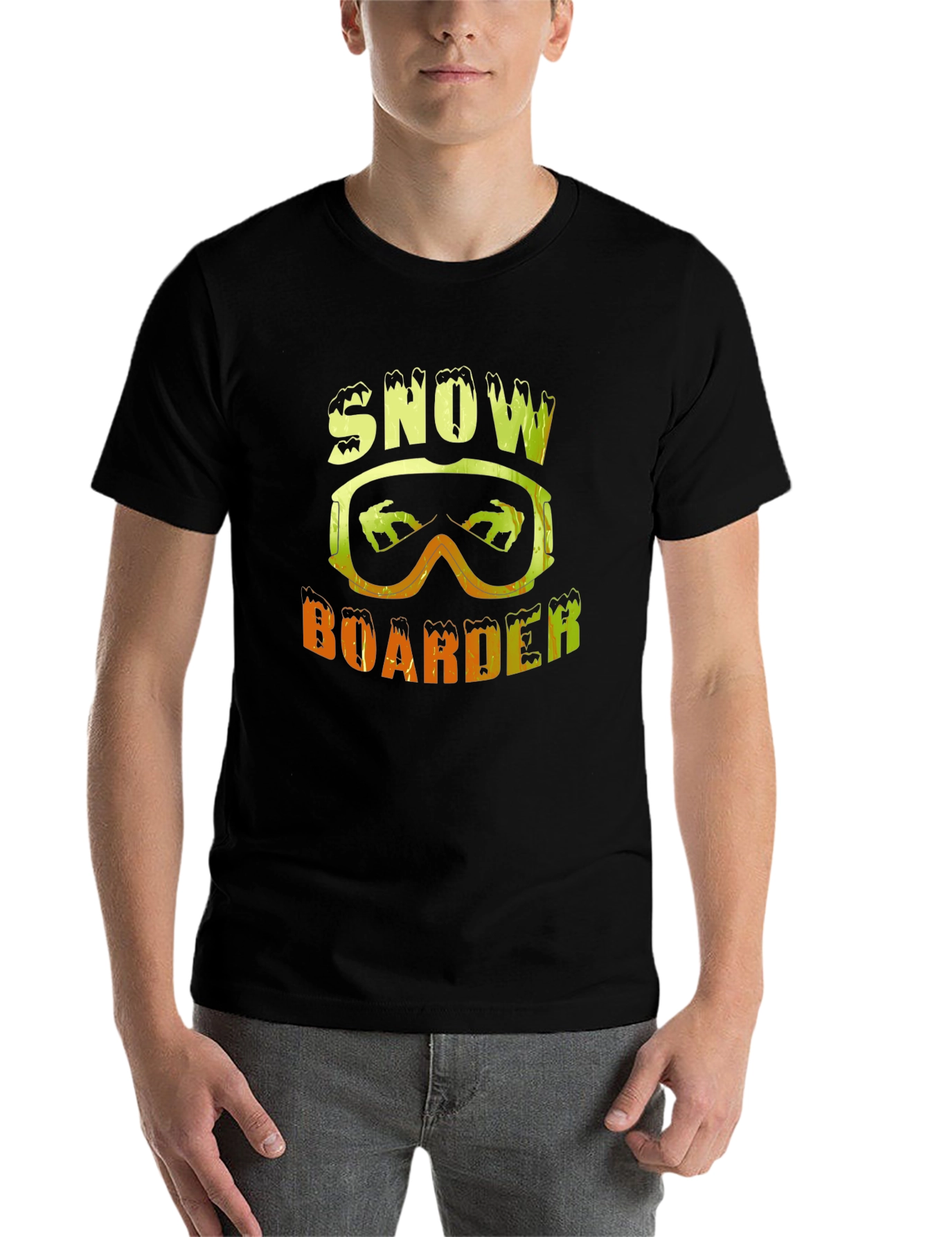 Black Snowboarder Graphic Tee - Black Cotton T-Shirt view 7