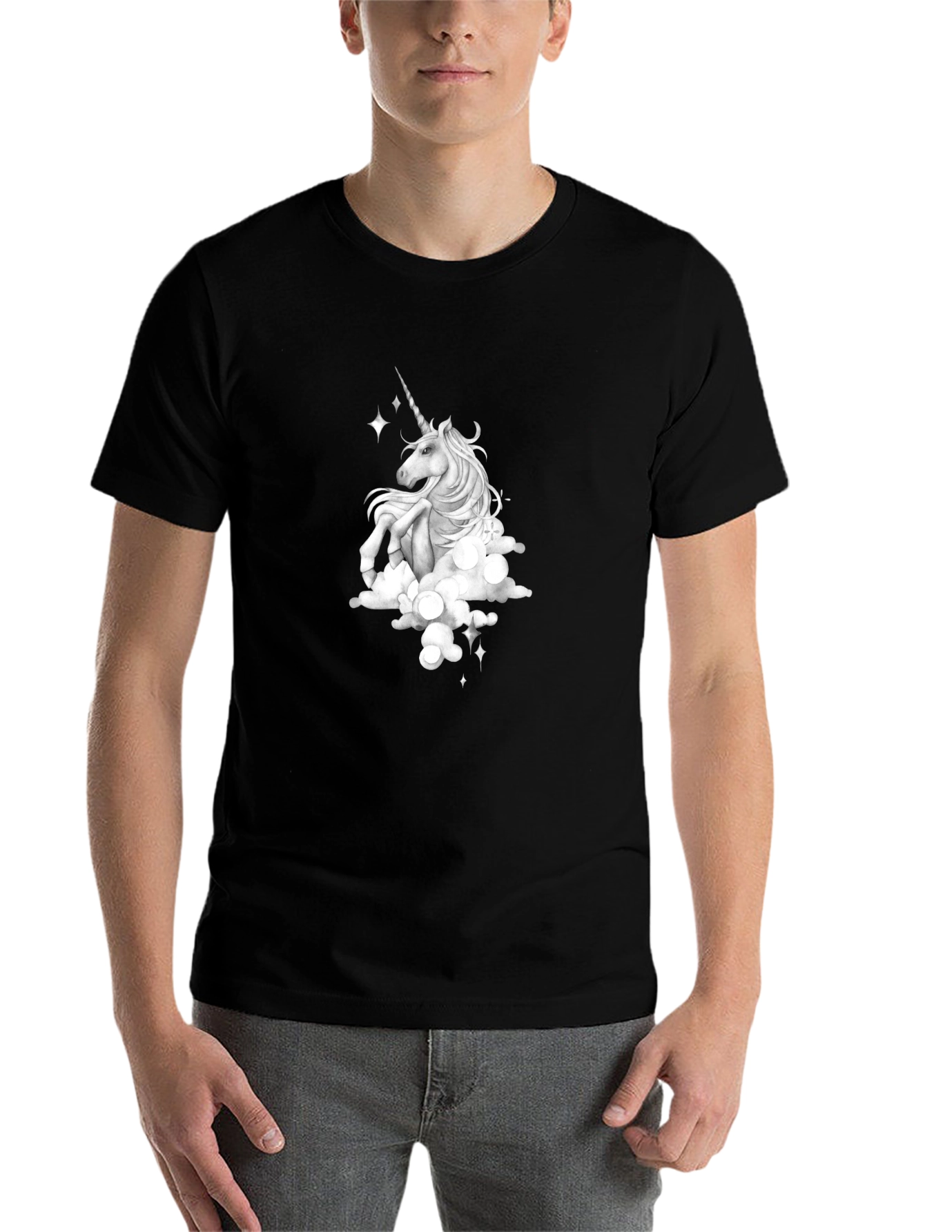 Black Unicorn Cloud T-Shirt - Fantasy Graphic Tee view 7