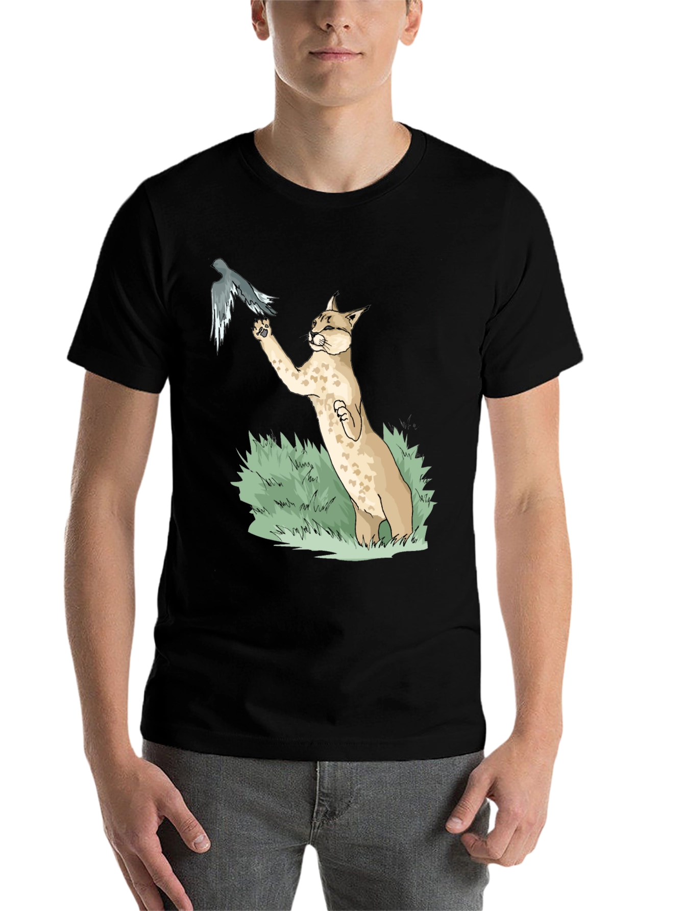 Lynx & Bird Graphic Tee - Black Cotton Blend T-Shirt - 7