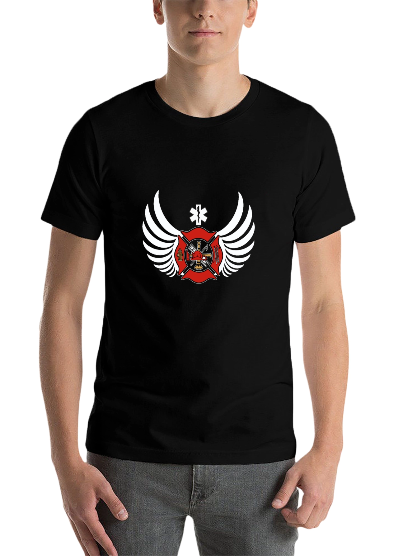 Black Firefighter Wings Graphic T-Shirt view 7