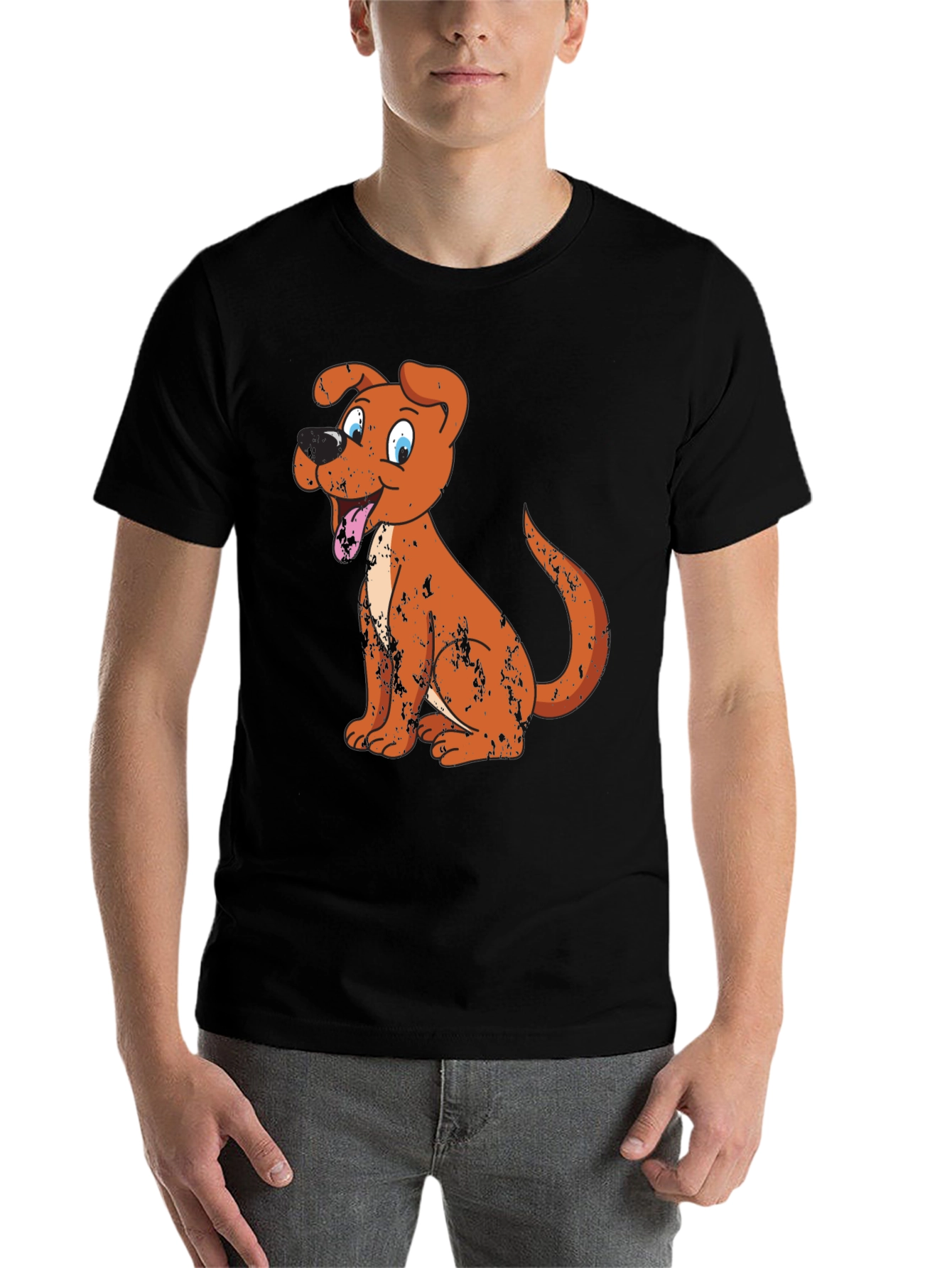 Black Cartoon Dog Graphic Tee - Black view 7