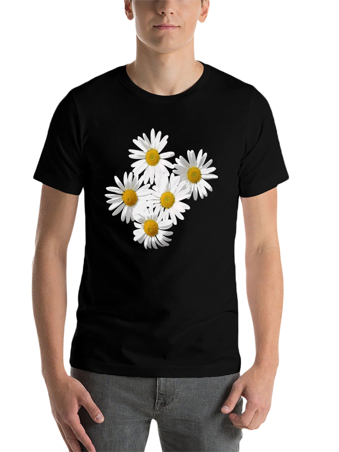 Black Daisy Flower Graphic Black T-Shirt view 7