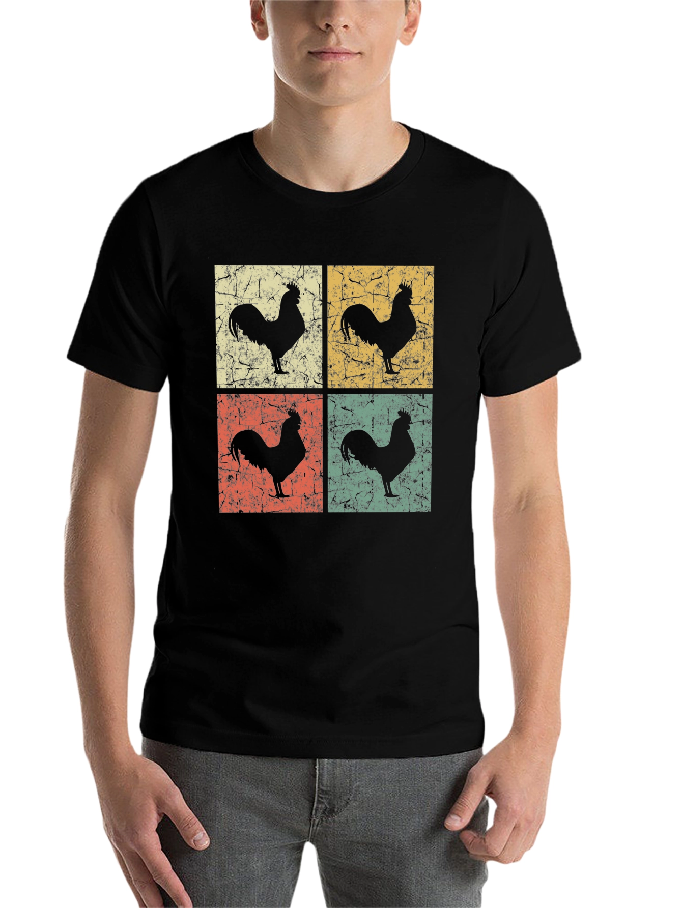 Black Vintage Rooster Graphic T-Shirt - Retro Chicken Design view 7