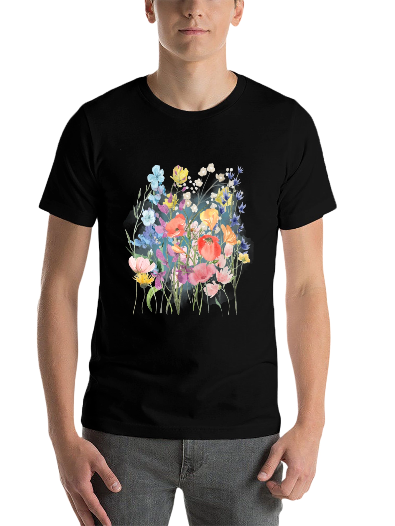 Black Floral Print Black T-Shirt view 7