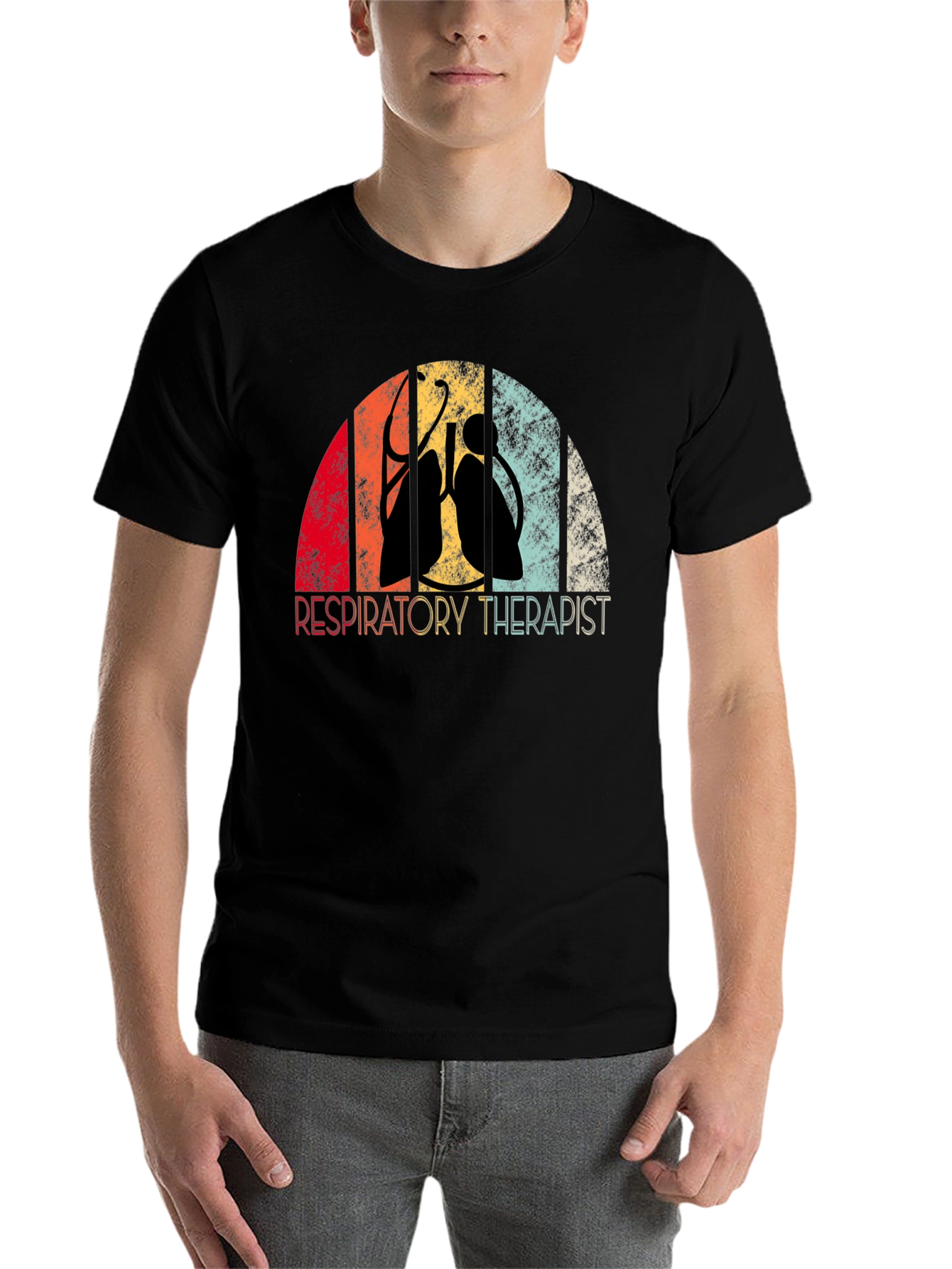Black Respiratory Therapist Retro T-Shirt view 7