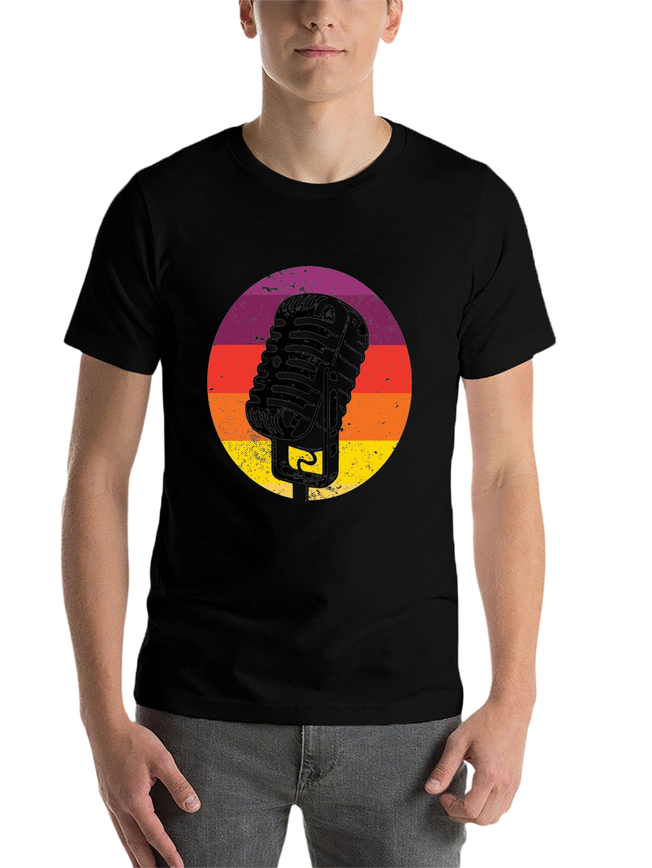 Black Retro Microphone T-Shirt - Vintage Vocal Style view 7