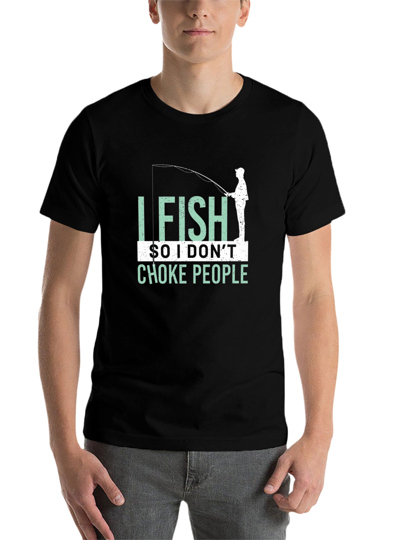 Black I Fish So I Don't Choke People Graphic T-Shirt view 7