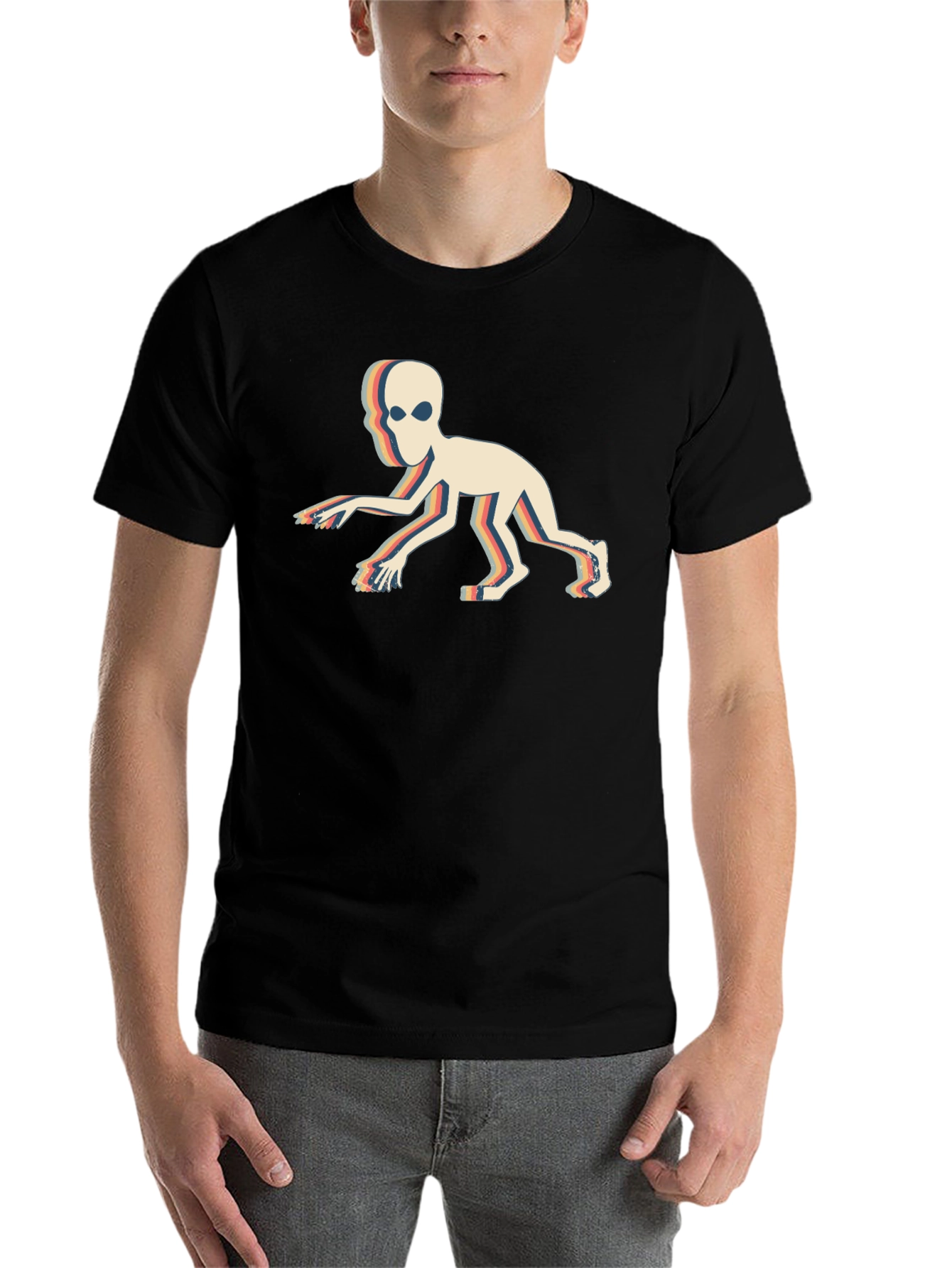 Black Retro Alien Crawl T-Shirt - Vintage Sci-Fi Design view 7