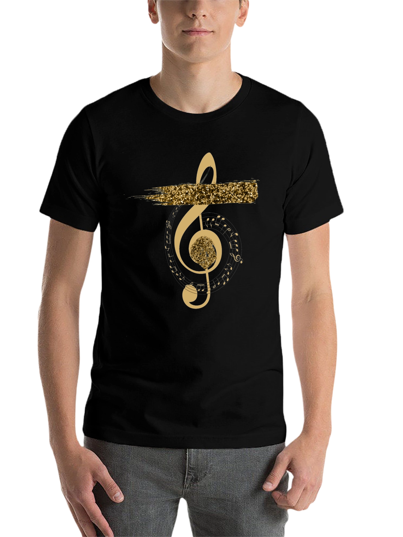 Black Musical Note Graphic T-Shirt - Black view 7