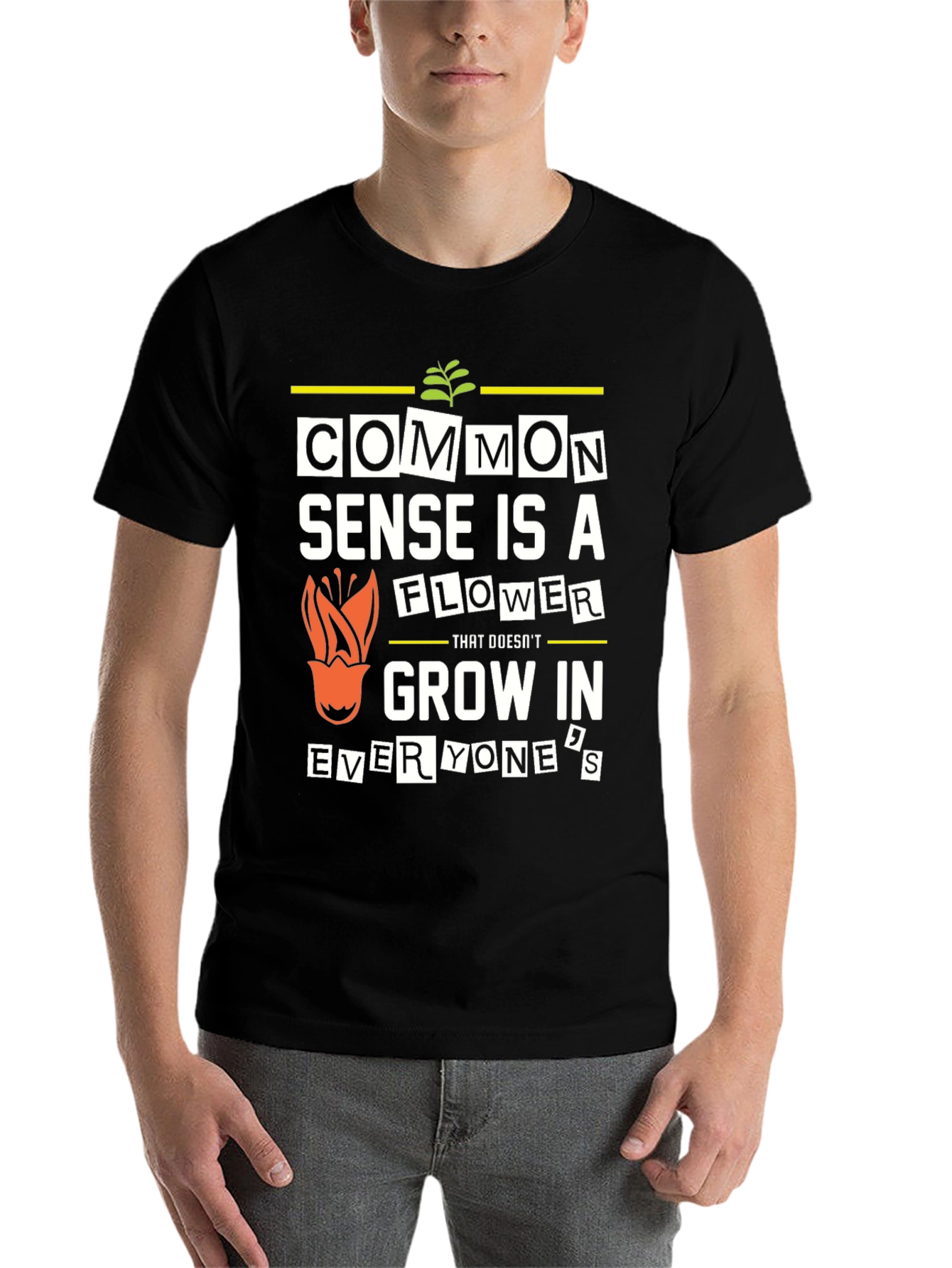 Black Common Sense Flower Graphic T-Shirt view 7