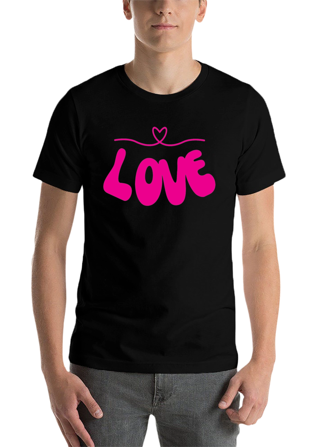 Black Love Heart Graphic Tee - Black Unisex T-Shirt view 7