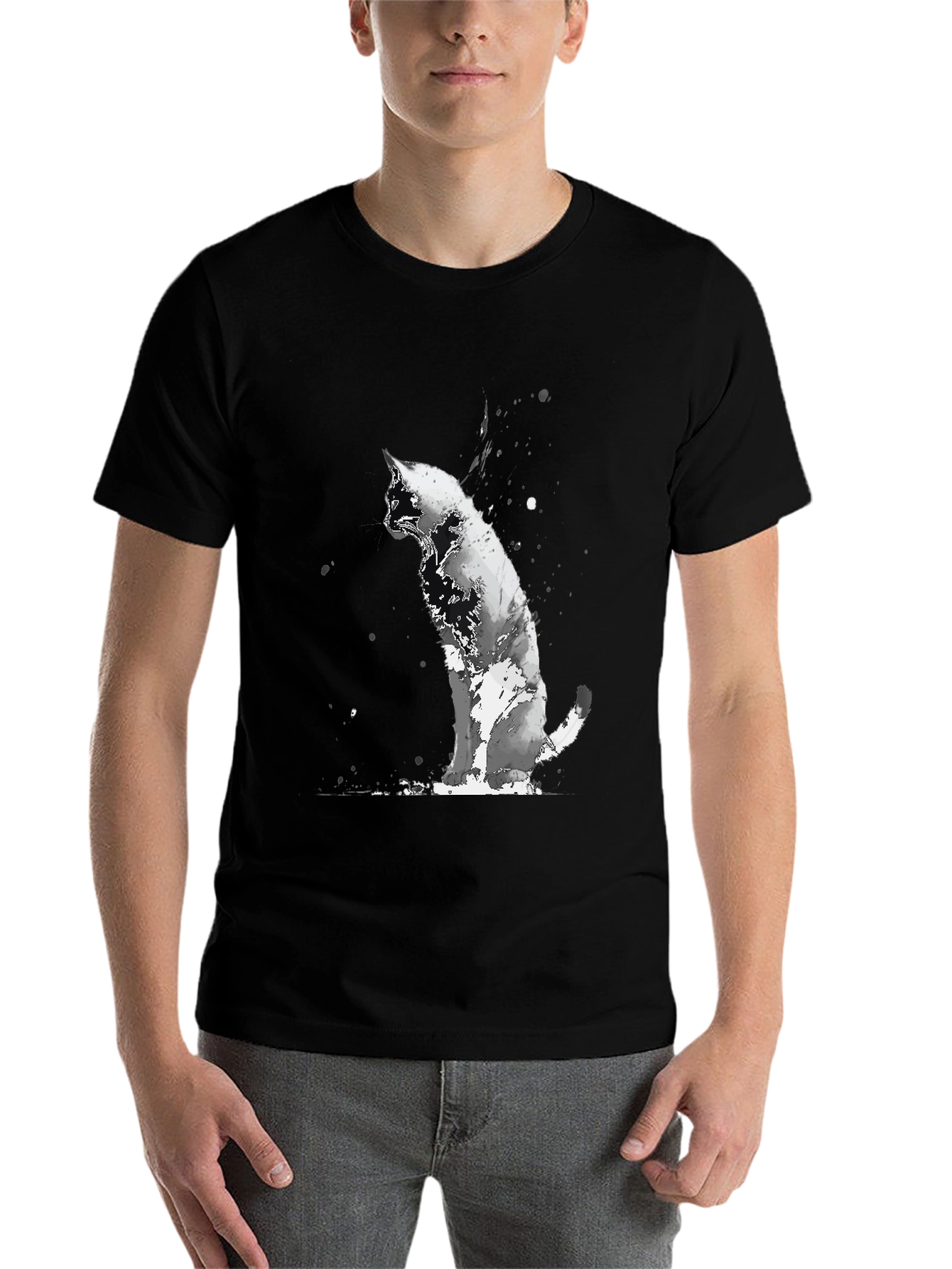 Black Black Cat Watercolor Graphic T-Shirt view 7