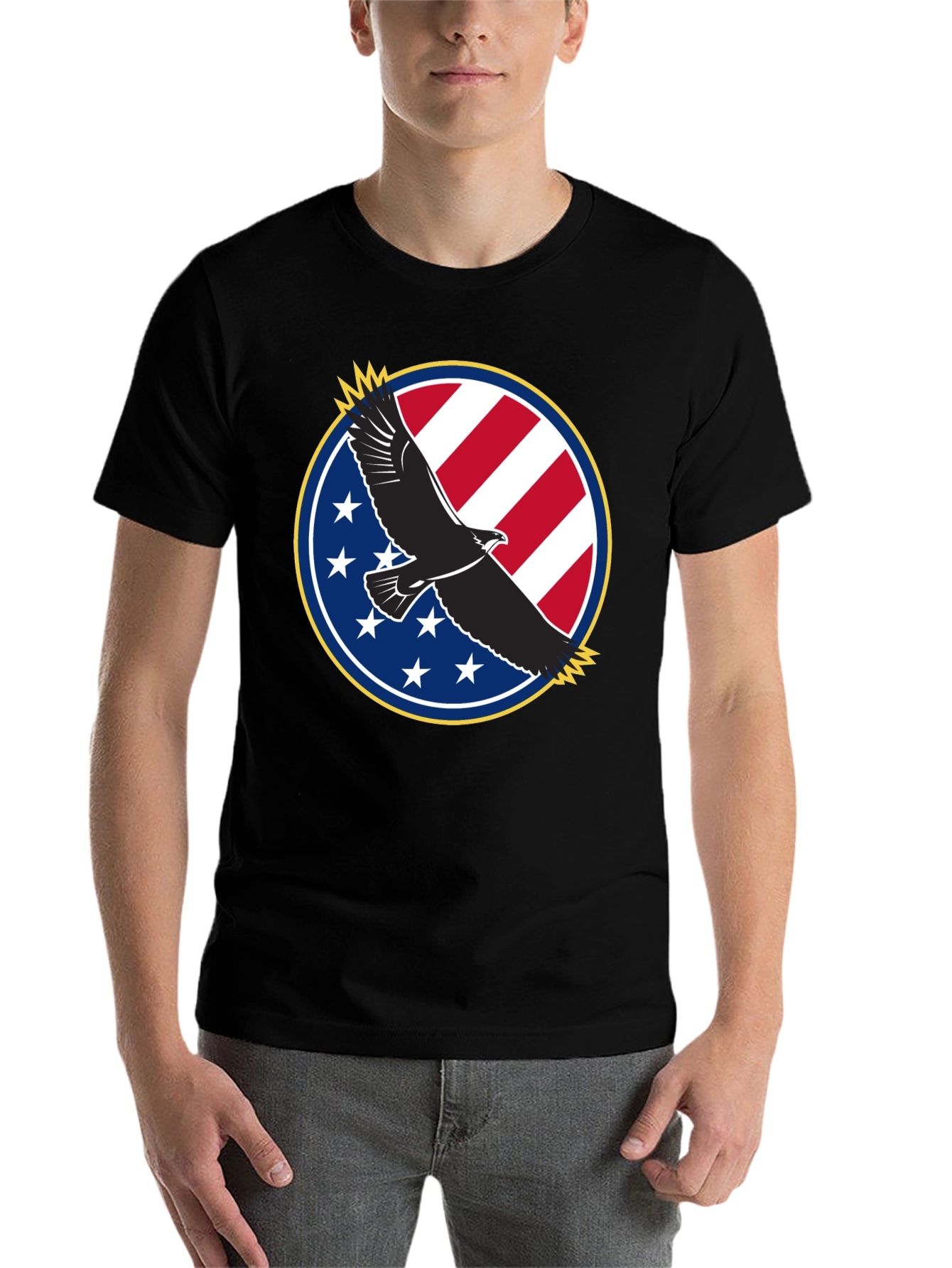 Black Patriotic Eagle T-Shirt - USA Flag Design view 7