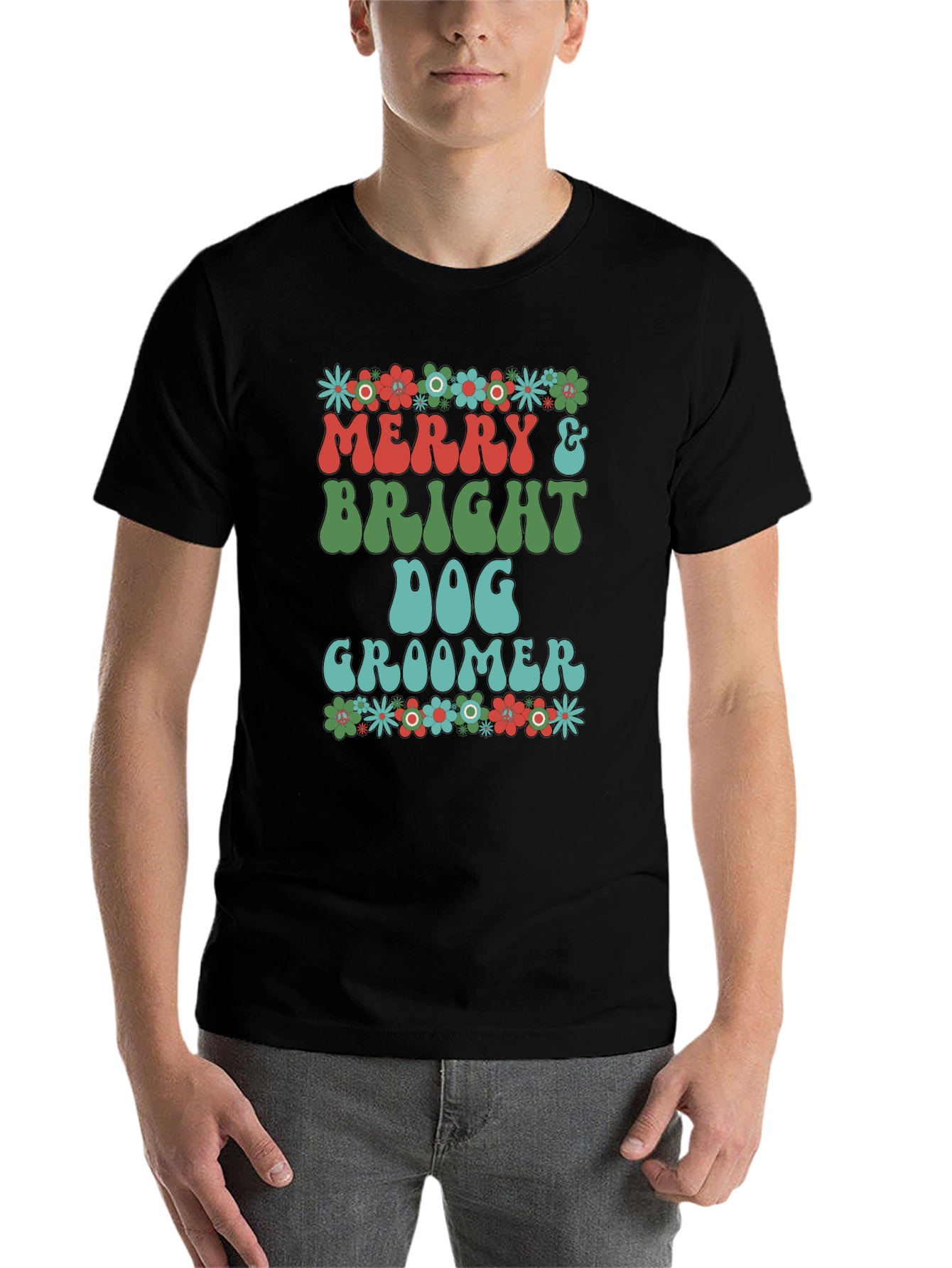Black Merry & Bright Dog Groomer T-Shirt view 7