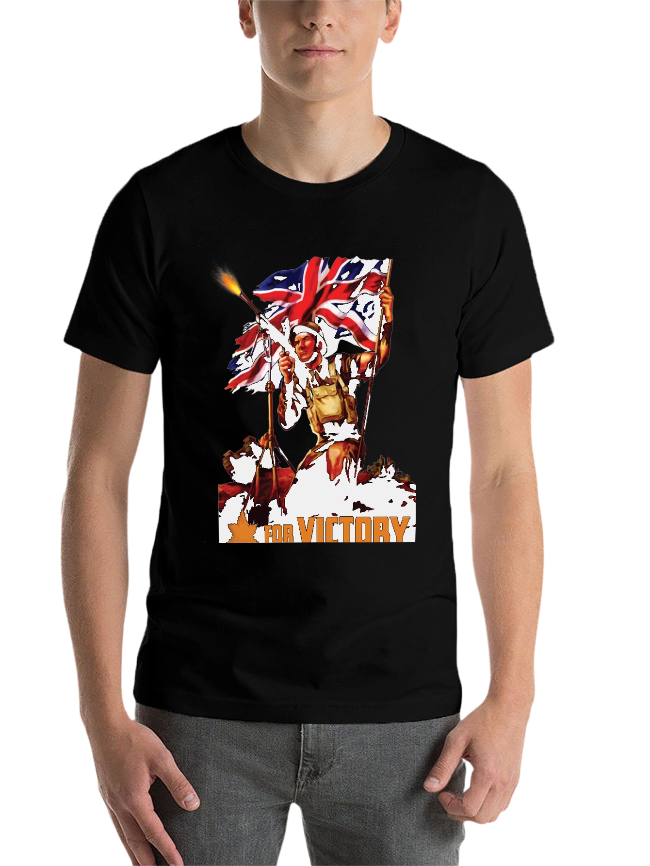 Black Victory Graphic Tee - Vintage British Soldier Design view 7