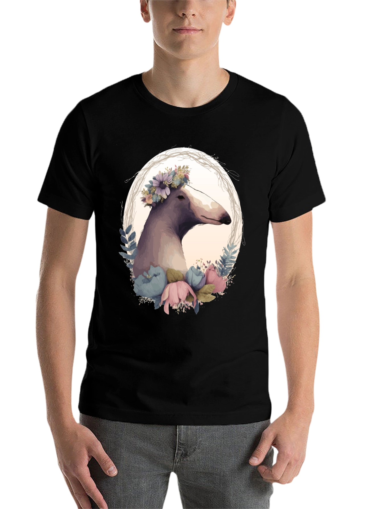 Black Floral Dog T-Shirt - Unique Graphic Tee view 7