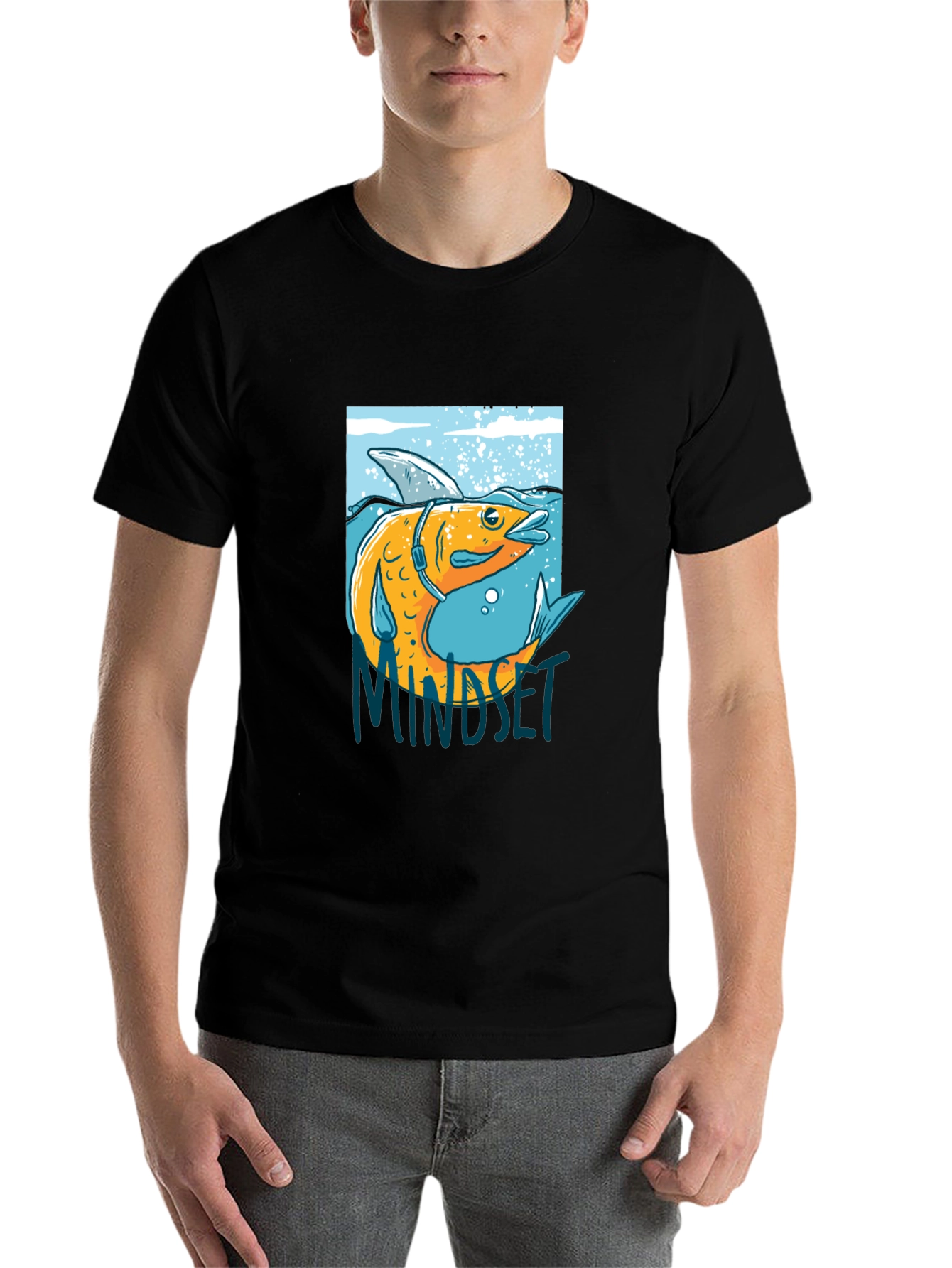Black Fish Mindset Graphic Black T-Shirt view 7