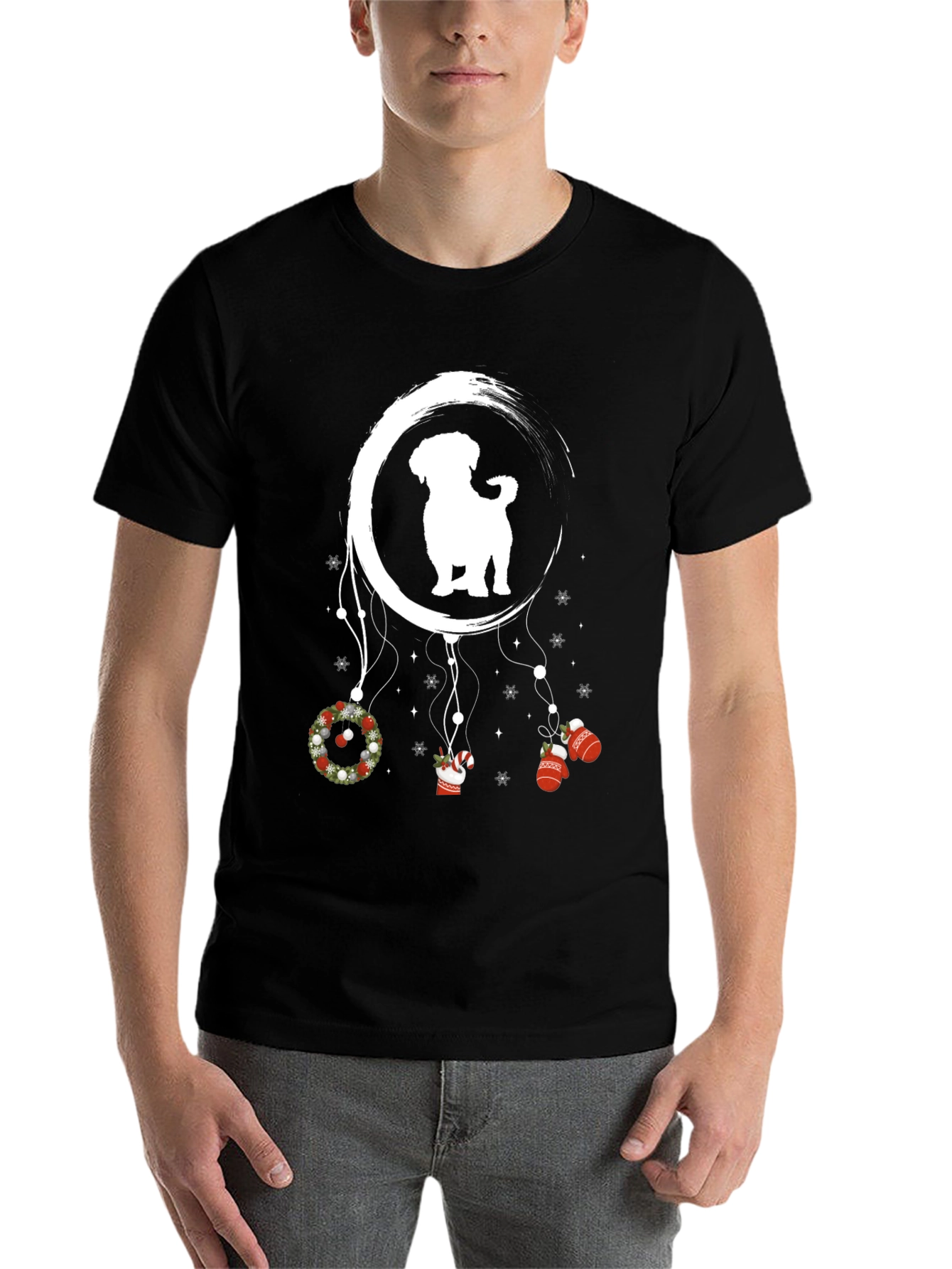 Black Festive Dog Dreamcatcher T-Shirt view 7