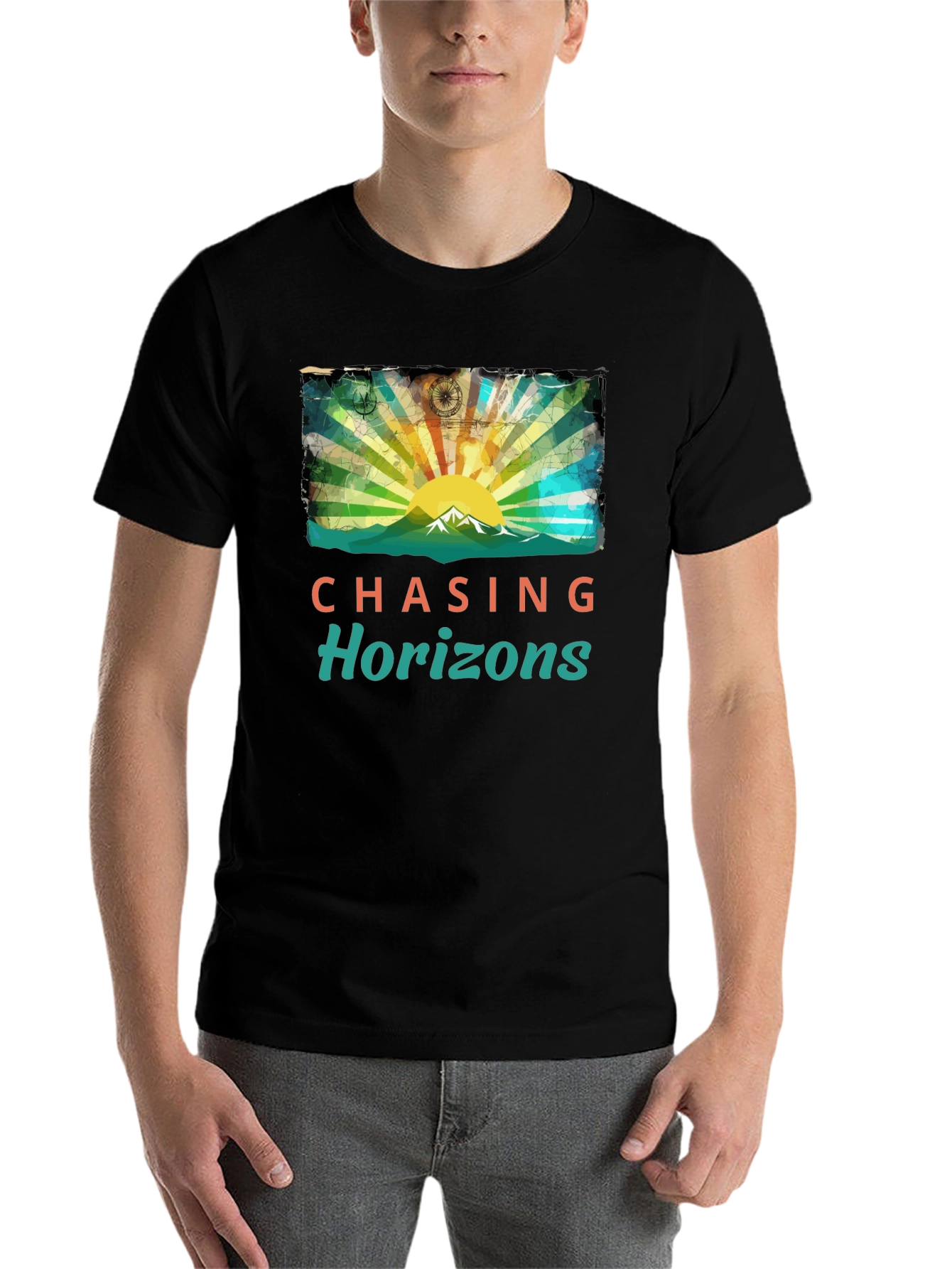 Black Chasing Horizons Graphic Tee - Mountain Sunrise Design view 7