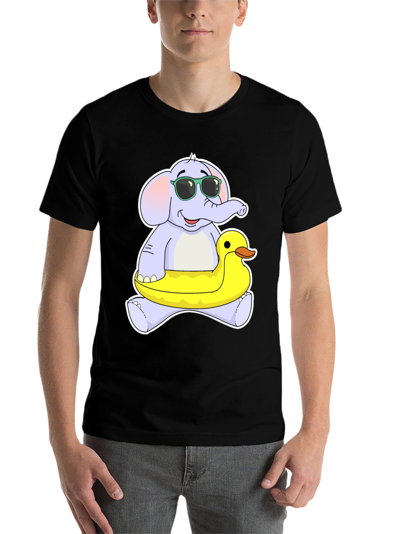 Black Elephant & Duck T-Shirt - Fun Cartoon Tee view 7