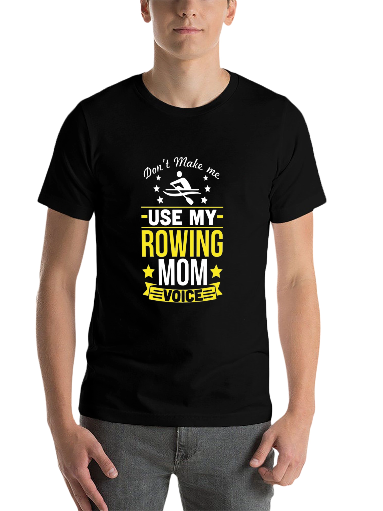 Black Rowing Mom Voice T-Shirt - Black Crew Neck view 7