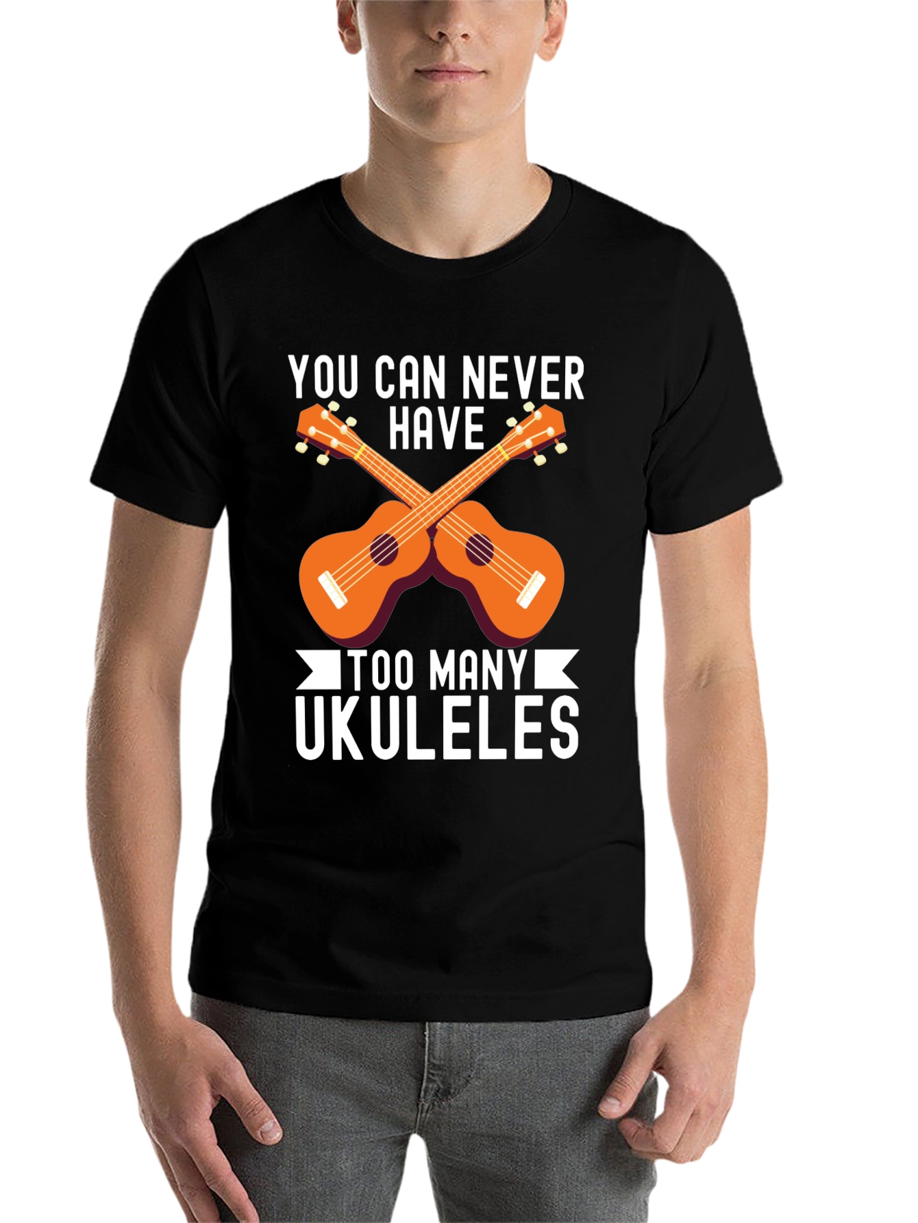 Black Ukulele Lover T-Shirt - Too Many Ukuleles view 7