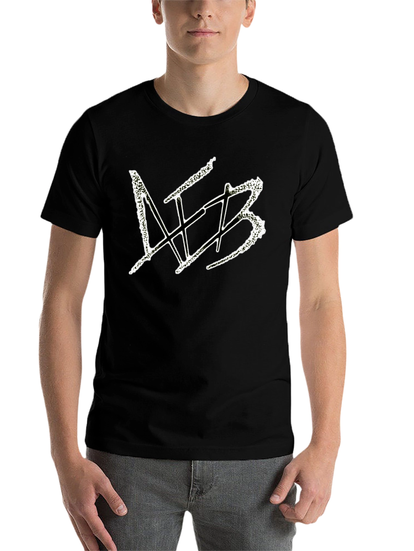 Black Men's Black Graphic Tee - Distressed White Design view 7