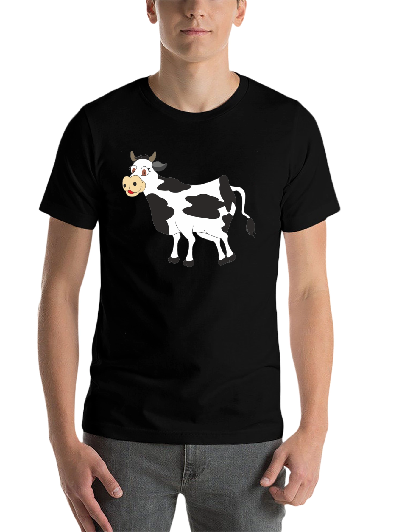 Black Cartoon Cow Graphic Tee - Black view 7