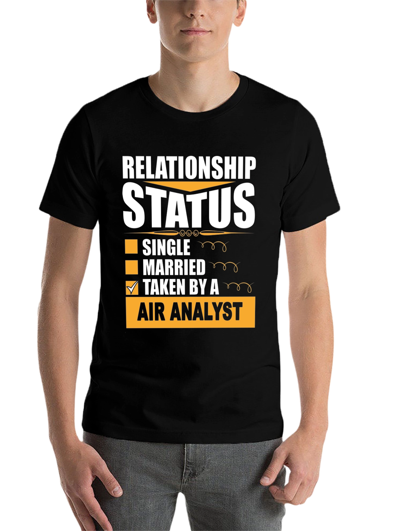 Black Relationship Status Taken By Air Analyst T-Shirt view 7