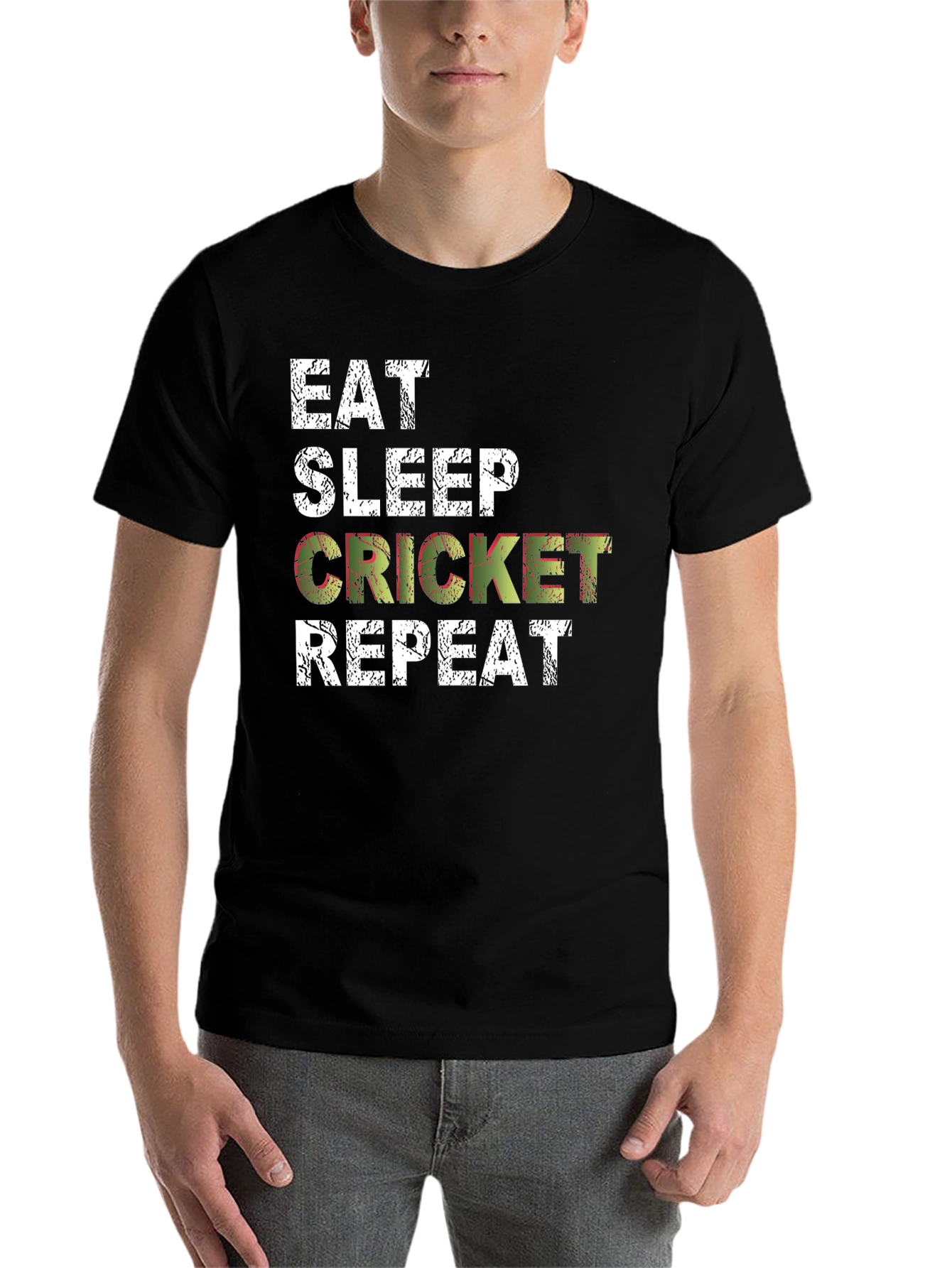 Black Eat Sleep Cricket Repeat T-Shirt Black Cotton Casual Tee view 7