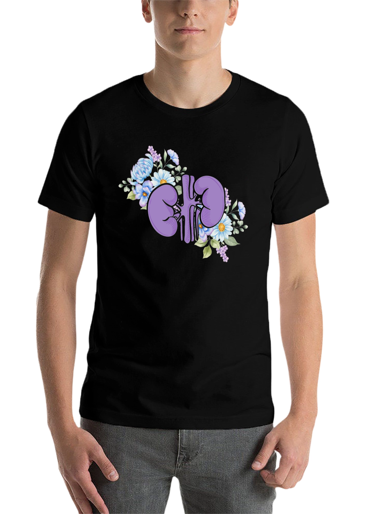 Black Floral Kidney Graphic Tee - Black Cotton T-Shirt view 7