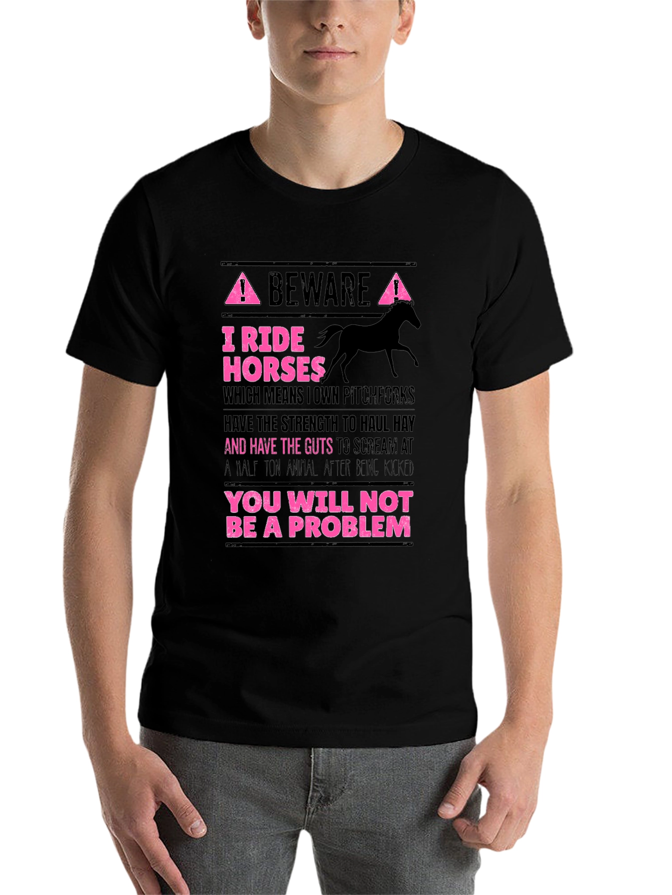 Black Beware I Ride Horses Graphic Tee view 7