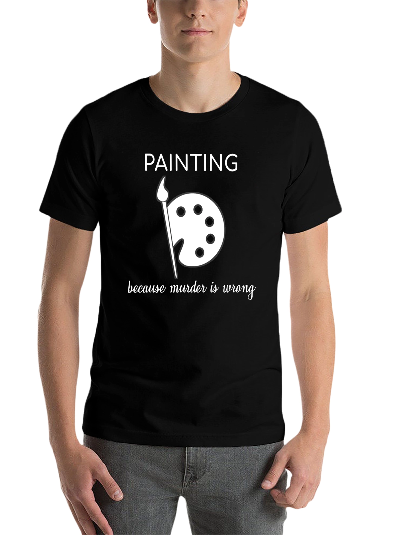 Black Painting Because Murder is Wrong Graphic T-Shirt view 7