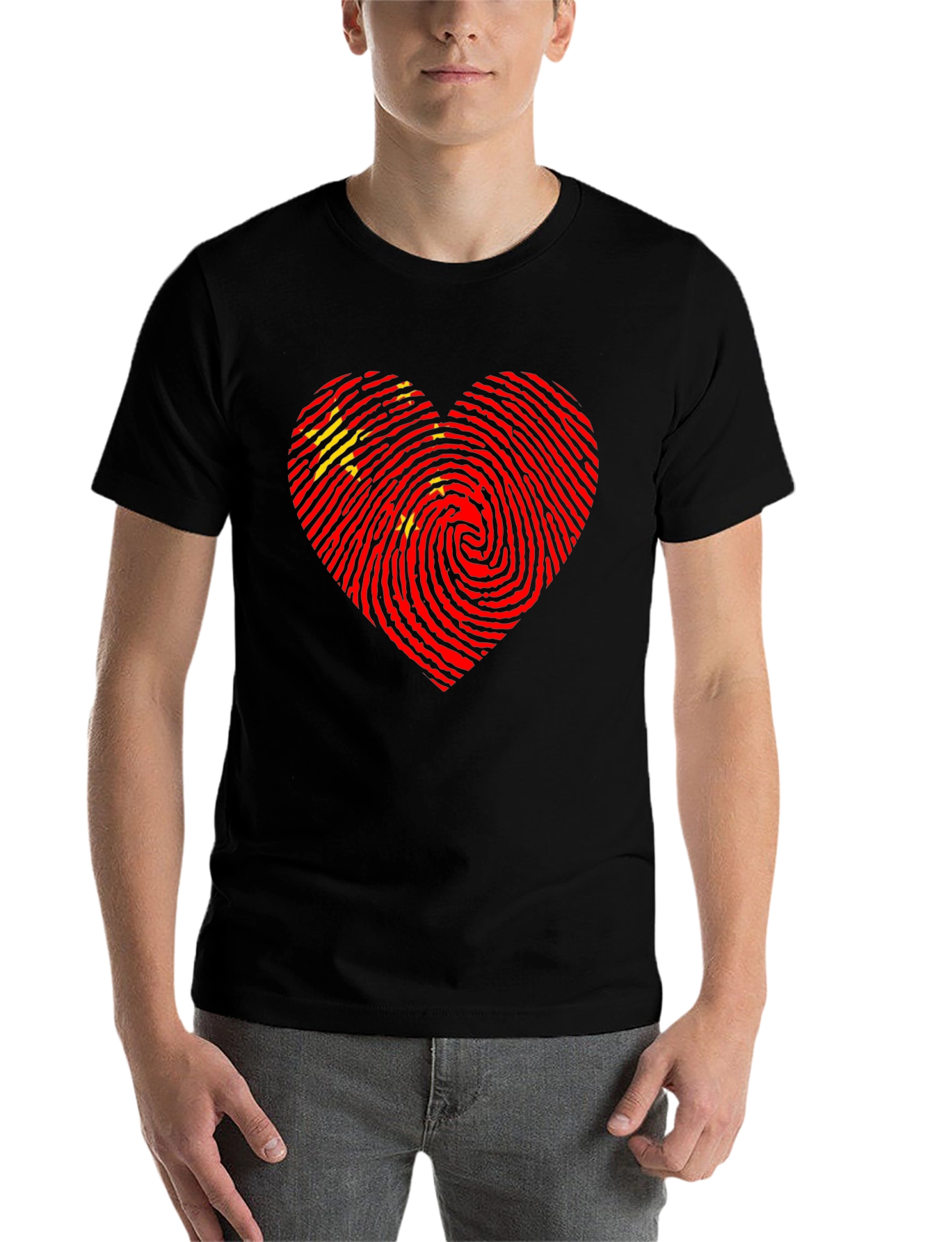 Black China Flag Heartbeat T-Shirt | Patriotic Pride view 7
