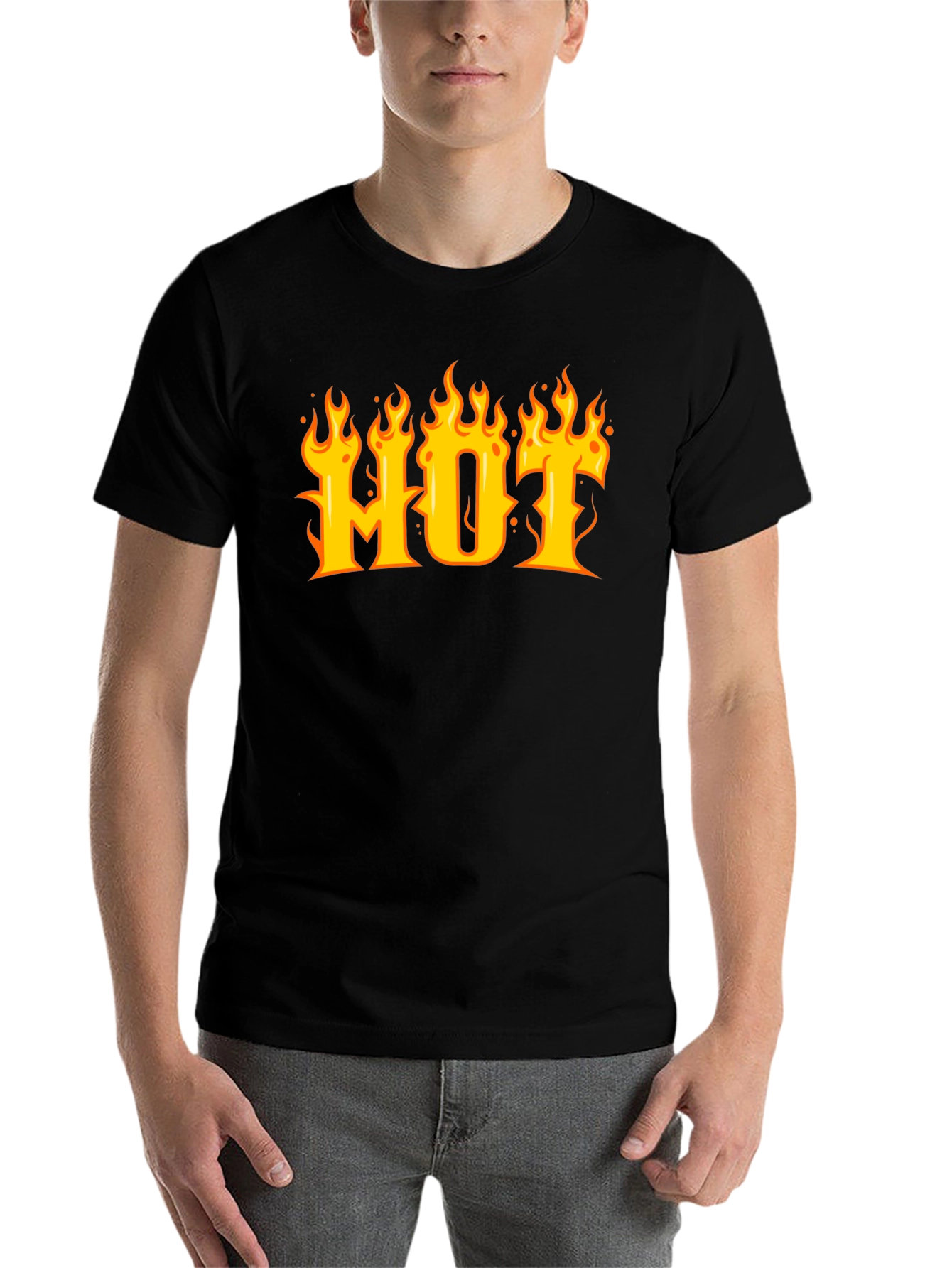 Black HOT Flame Graphic T-Shirt - Black Cotton Tee view 7
